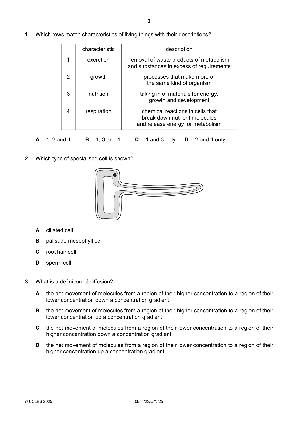 Cambridge IGCSE Sciences - Co-ordinated (Double) 0654 2025 Oct/Nov Paper 2 · Variant 3 question paper, page 2 of 16