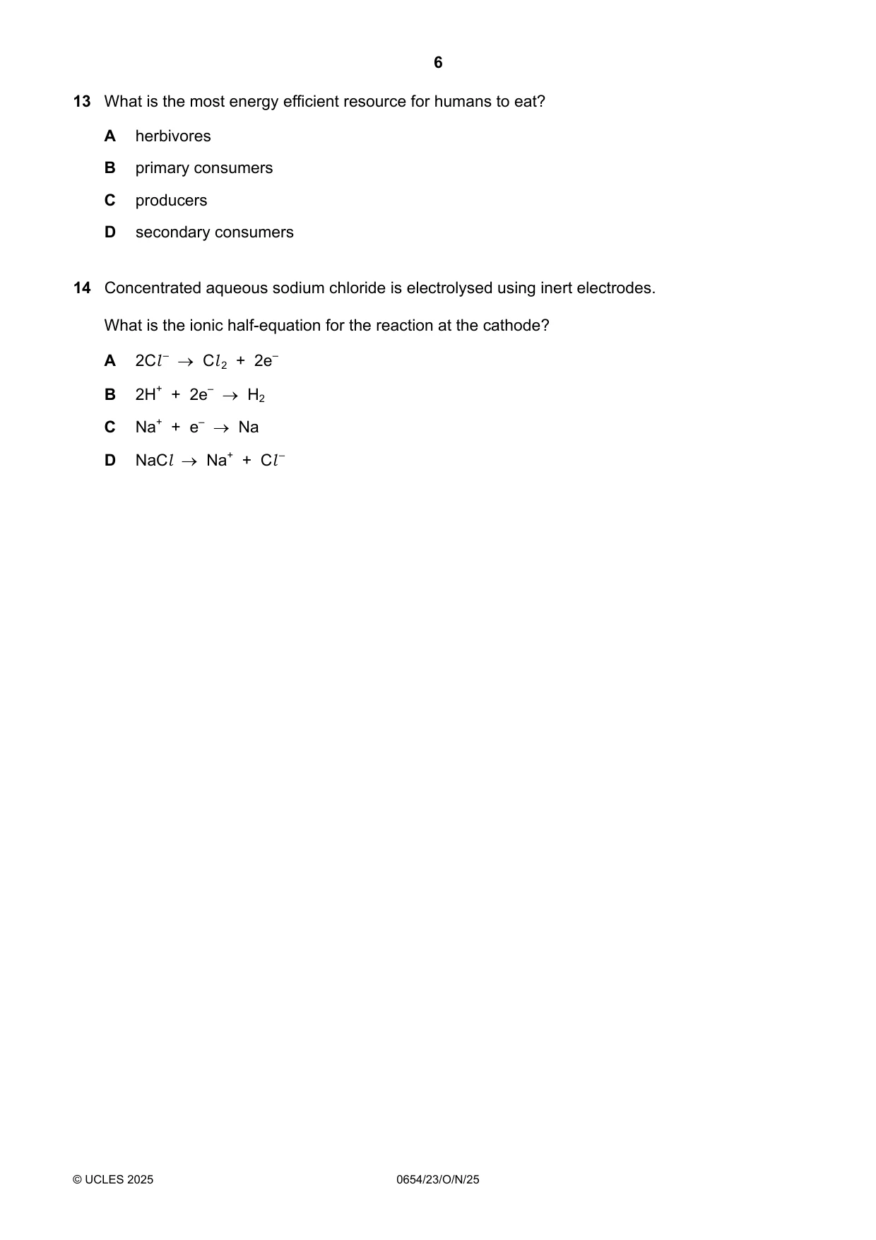 Cambridge IGCSE Sciences - Co-ordinated (Double) 0654 2025 Oct/Nov Paper 2 · Variant 3 question paper, page 6 of 16