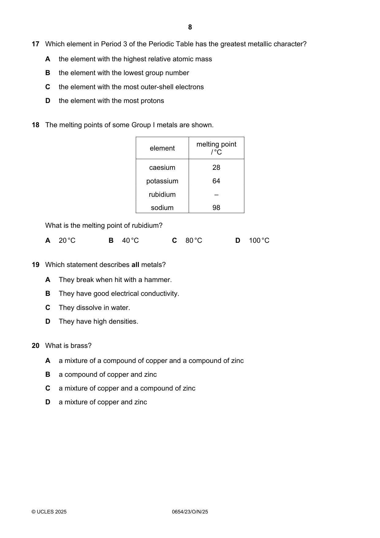 Cambridge IGCSE Sciences - Co-ordinated (Double) 0654 2025 Oct/Nov Paper 2 · Variant 3 question paper, page 8 of 16