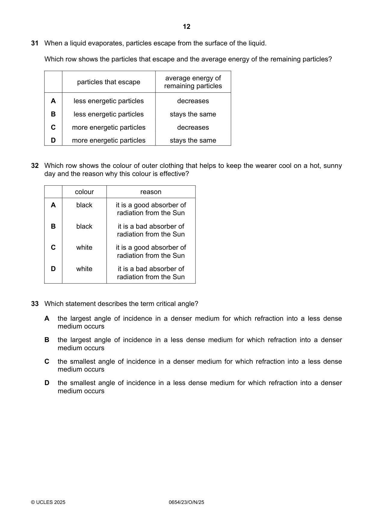 Cambridge IGCSE Sciences - Co-ordinated (Double) 0654 2025 Oct/Nov Paper 2 · Variant 3 question paper, page 12 of 16