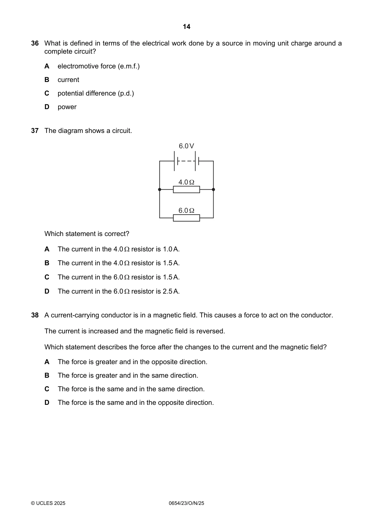 Cambridge IGCSE Sciences - Co-ordinated (Double) 0654 2025 Oct/Nov Paper 2 · Variant 3 question paper, page 14 of 16