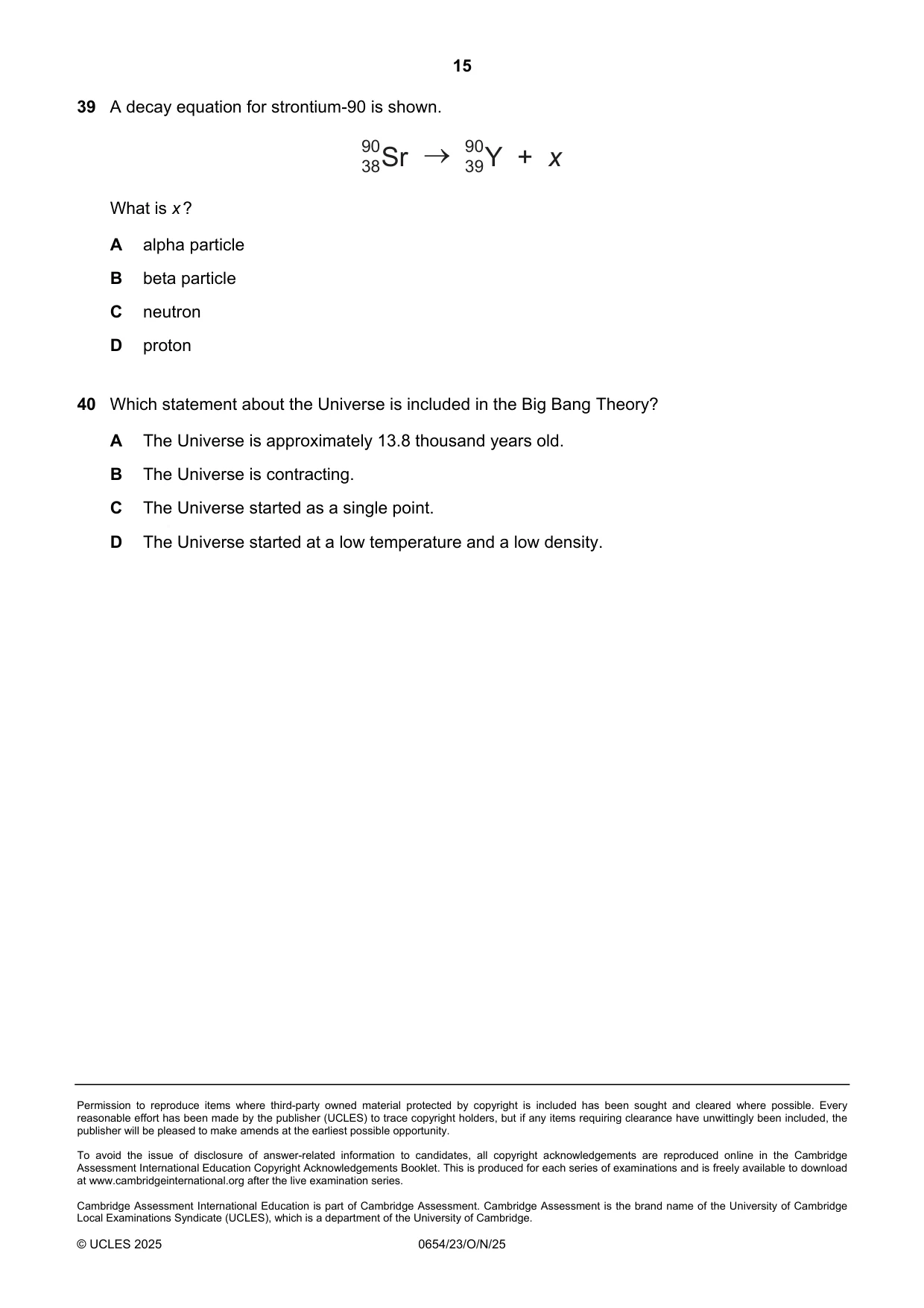 Cambridge IGCSE Sciences - Co-ordinated (Double) 0654 2025 Oct/Nov Paper 2 · Variant 3 question paper, page 15 of 16