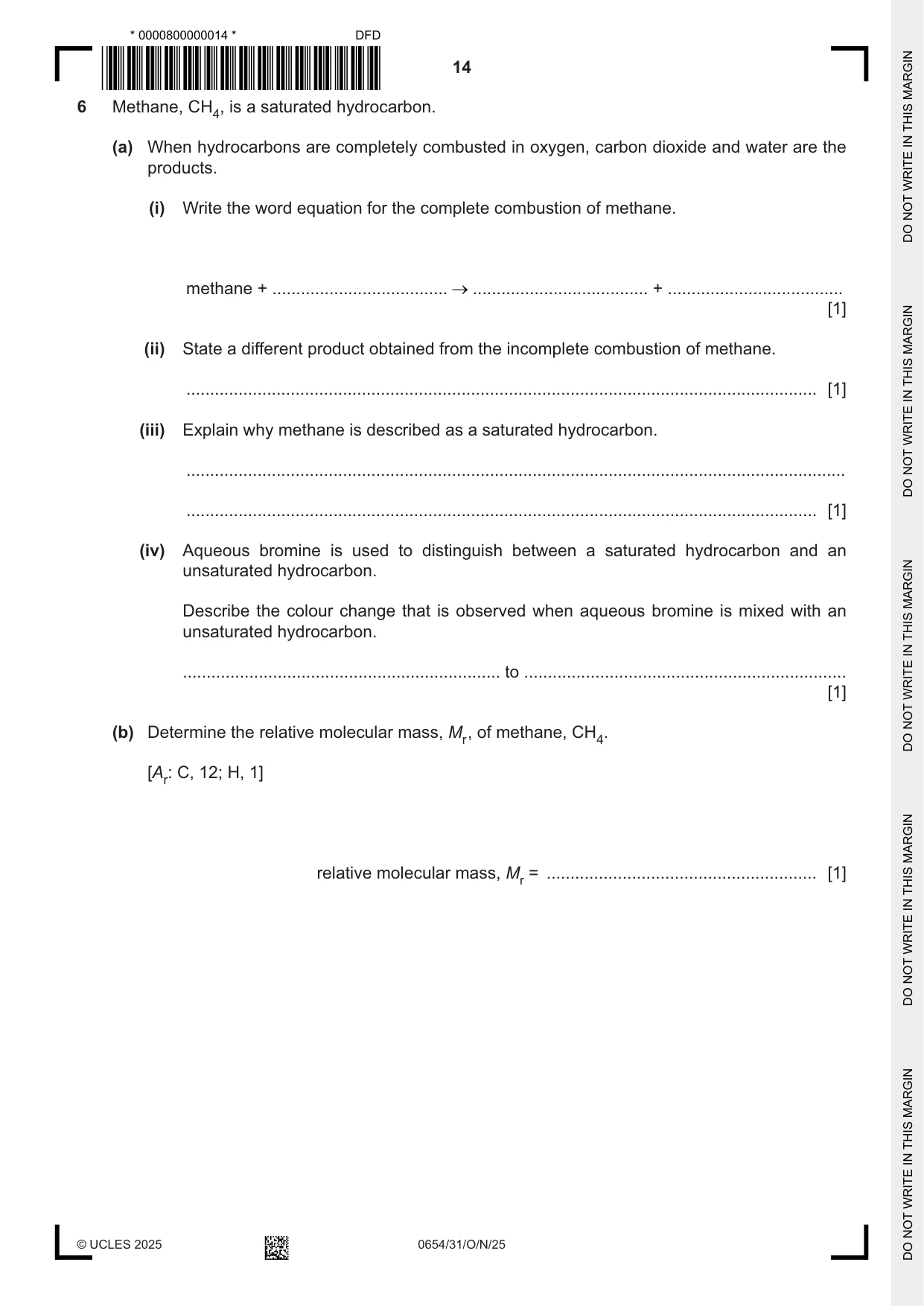 Cambridge IGCSE Sciences - Co-ordinated (Double) 0654 2025 Oct/Nov Paper 3 · Variant 1 question paper, page 14 of 32