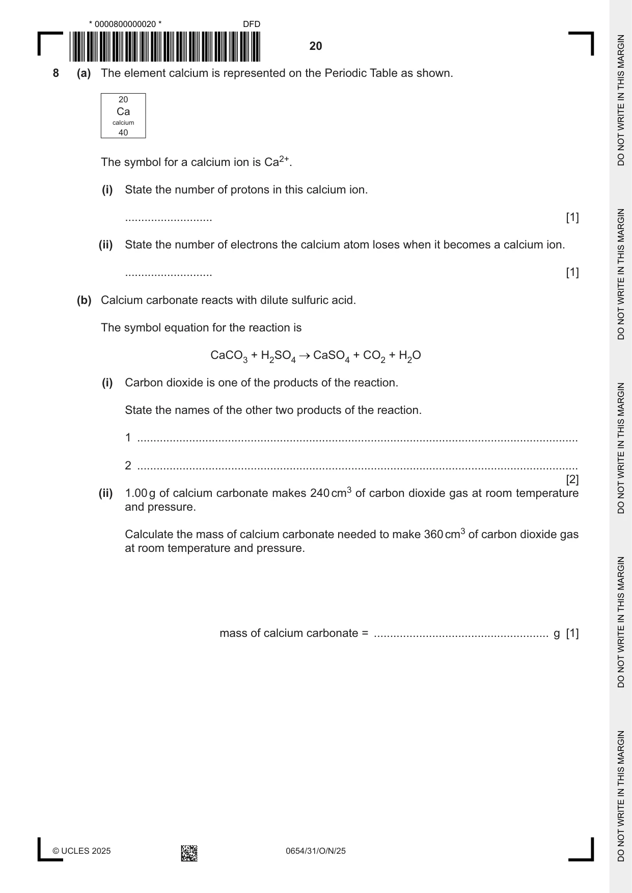 Cambridge IGCSE Sciences - Co-ordinated (Double) 0654 2025 Oct/Nov Paper 3 · Variant 1 question paper, page 20 of 32