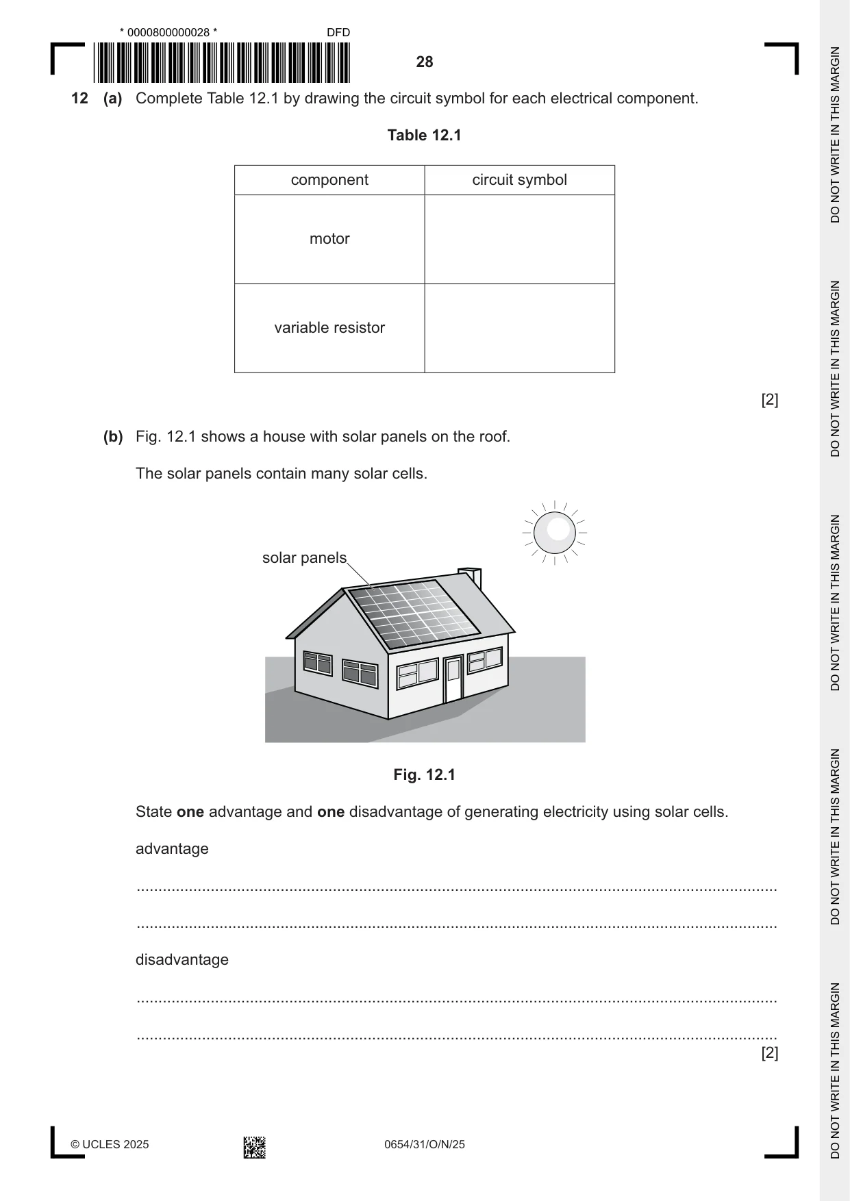 Cambridge IGCSE Sciences - Co-ordinated (Double) 0654 2025 Oct/Nov Paper 3 · Variant 1 question paper, page 28 of 32