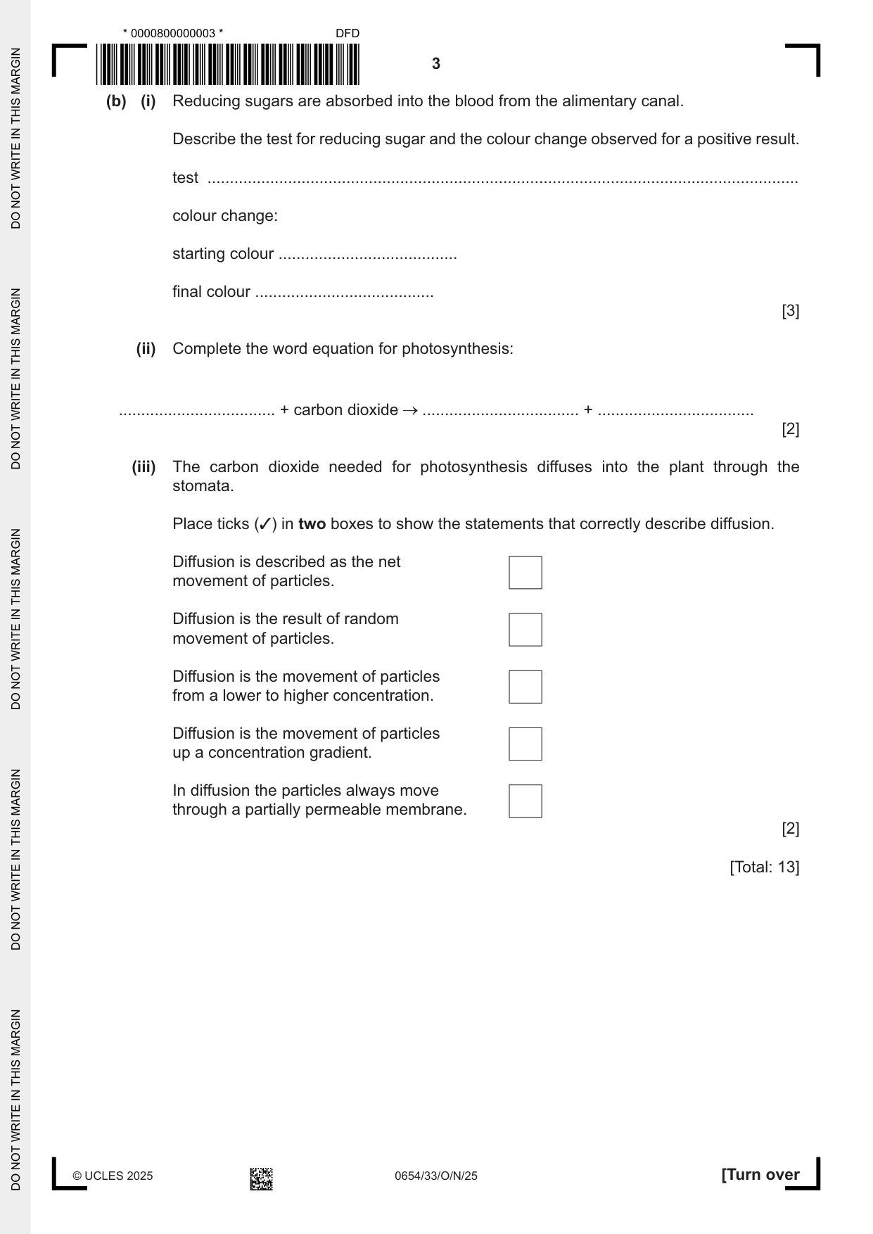 Cambridge IGCSE Sciences - Co-ordinated (Double) 0654 2025 Oct/Nov Paper 3 · Variant 3 question paper, page 3 of 28