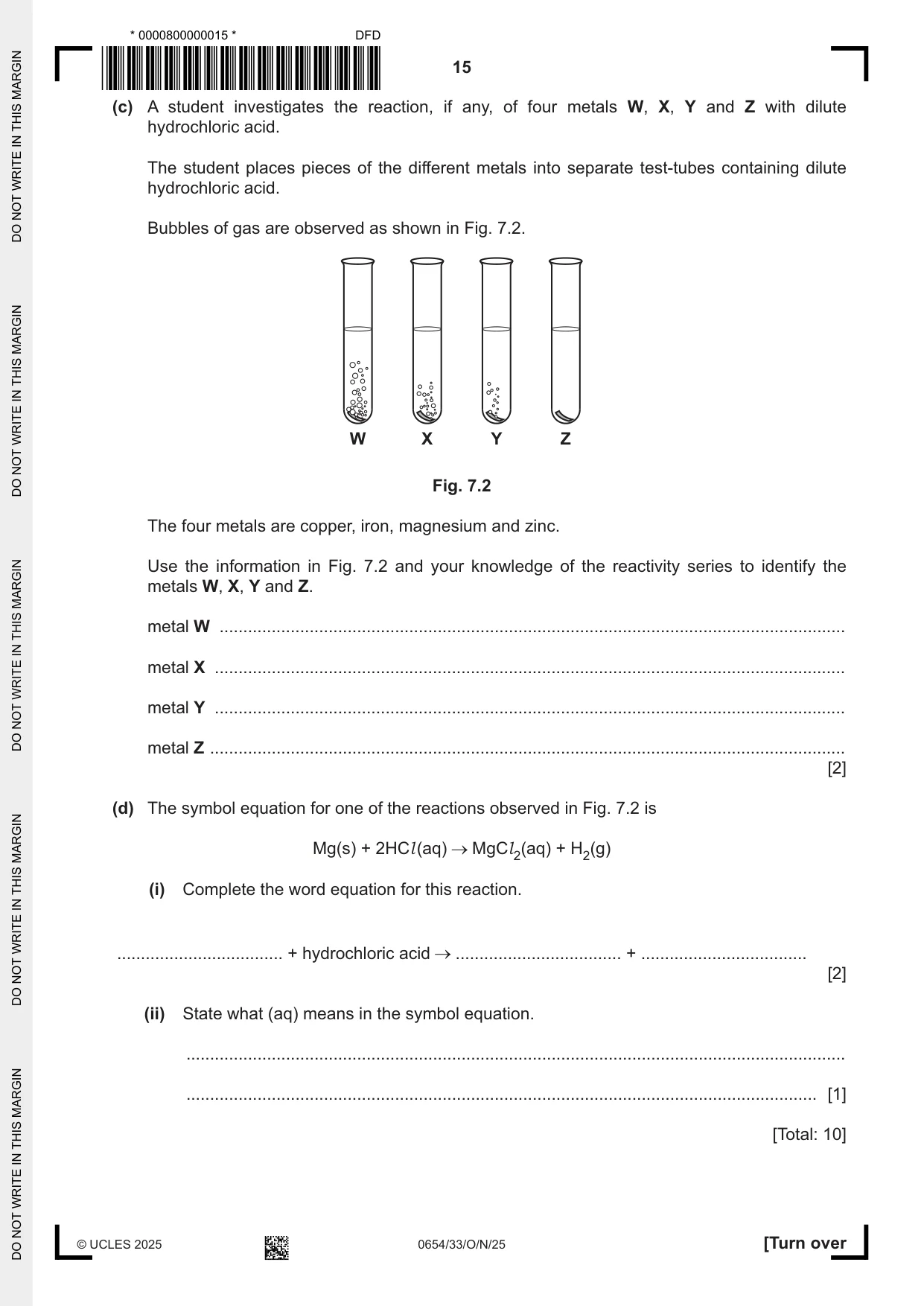 Cambridge IGCSE Sciences - Co-ordinated (Double) 0654 2025 Oct/Nov Paper 3 · Variant 3 question paper, page 15 of 28