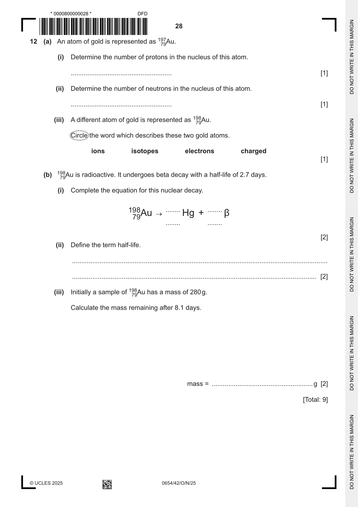 Cambridge IGCSE Sciences - Co-ordinated (Double) 0654 2025 Oct/Nov Paper 4 · Variant 2 question paper, page 28 of 32