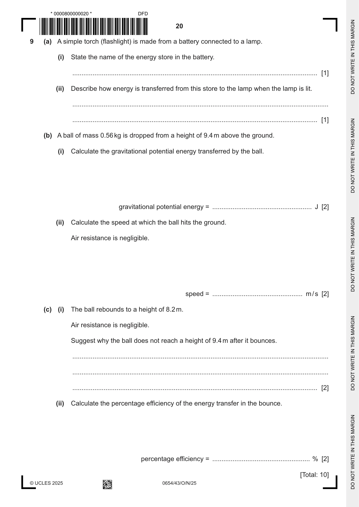 Cambridge IGCSE Sciences - Co-ordinated (Double) 0654 2025 Oct/Nov Paper 4 · Variant 3 question paper, page 20 of 28