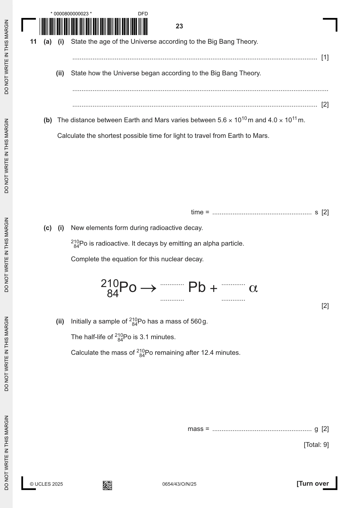Cambridge IGCSE Sciences - Co-ordinated (Double) 0654 2025 Oct/Nov Paper 4 · Variant 3 question paper, page 23 of 28