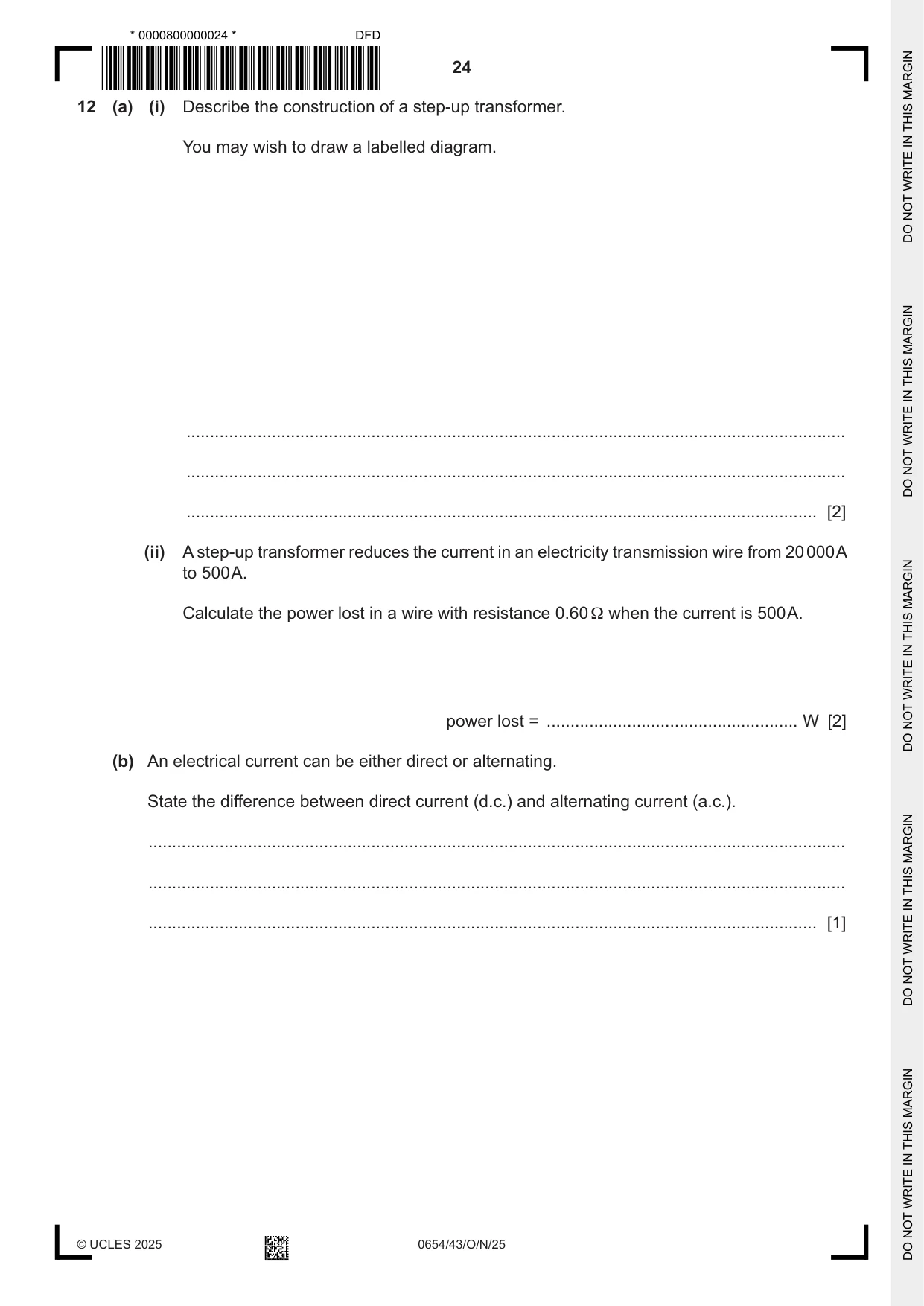 Cambridge IGCSE Sciences - Co-ordinated (Double) 0654 2025 Oct/Nov Paper 4 · Variant 3 question paper, page 24 of 28