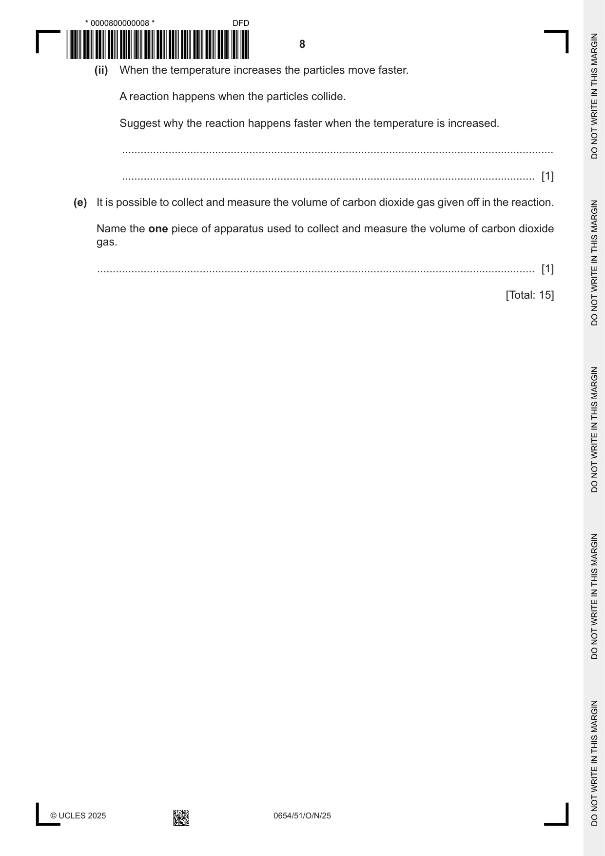 Cambridge IGCSE Sciences - Co-ordinated (Double) 0654 2025 Oct/Nov Paper 5 · Variant 1 question paper, page 8 of 20