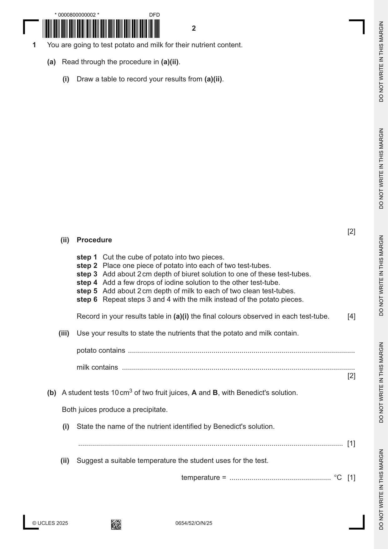 Cambridge IGCSE Sciences - Co-ordinated (Double) 0654 2025 Oct/Nov Paper 5 · Variant 2 question paper, page 2 of 20