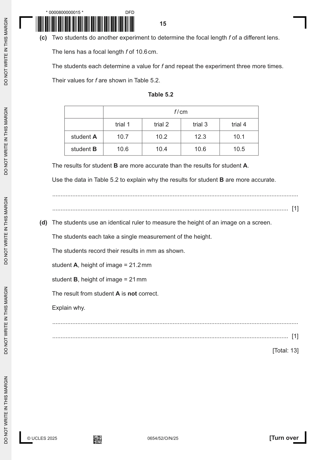 Cambridge IGCSE Sciences - Co-ordinated (Double) 0654 2025 Oct/Nov Paper 5 · Variant 2 question paper, page 15 of 20