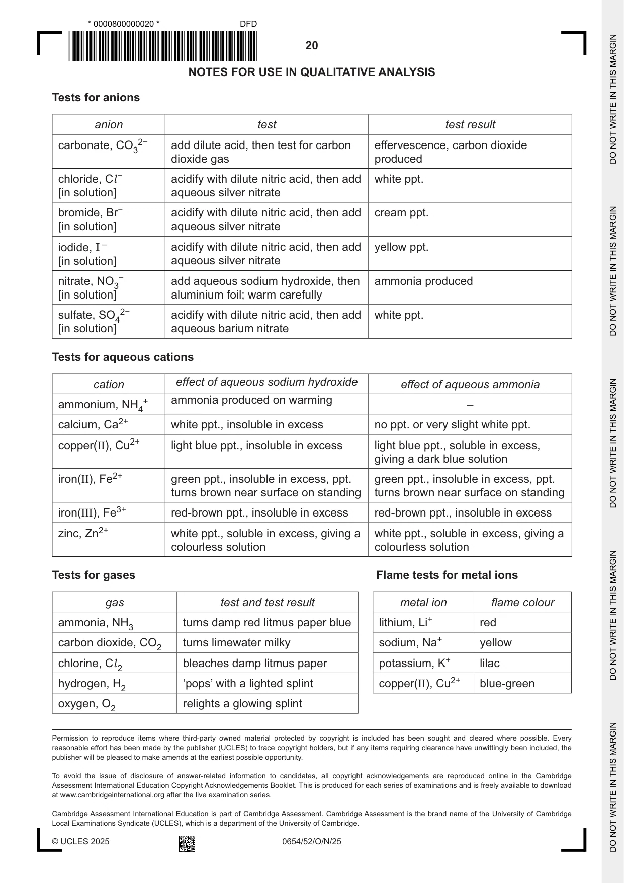 Cambridge IGCSE Sciences - Co-ordinated (Double) 0654 2025 Oct/Nov Paper 5 · Variant 2 question paper, page 20 of 20