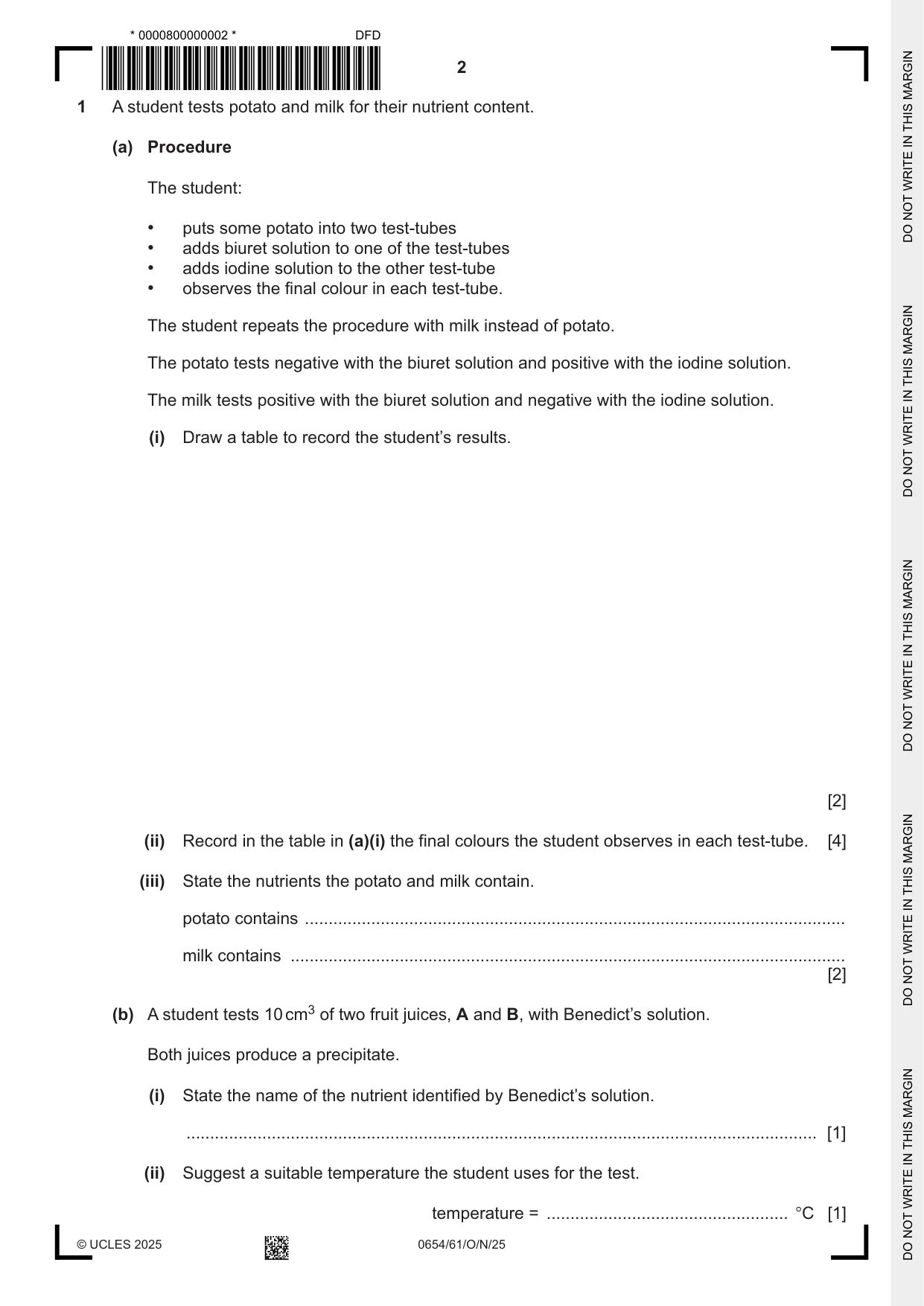 Cambridge IGCSE Sciences - Co-ordinated (Double) 0654 2025 Oct/Nov Paper 6 · Variant 1 question paper, page 2 of 20
