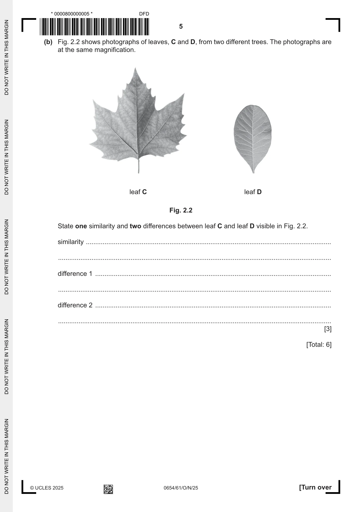 Cambridge IGCSE Sciences - Co-ordinated (Double) 0654 2025 Oct/Nov Paper 6 · Variant 1 question paper, page 5 of 20
