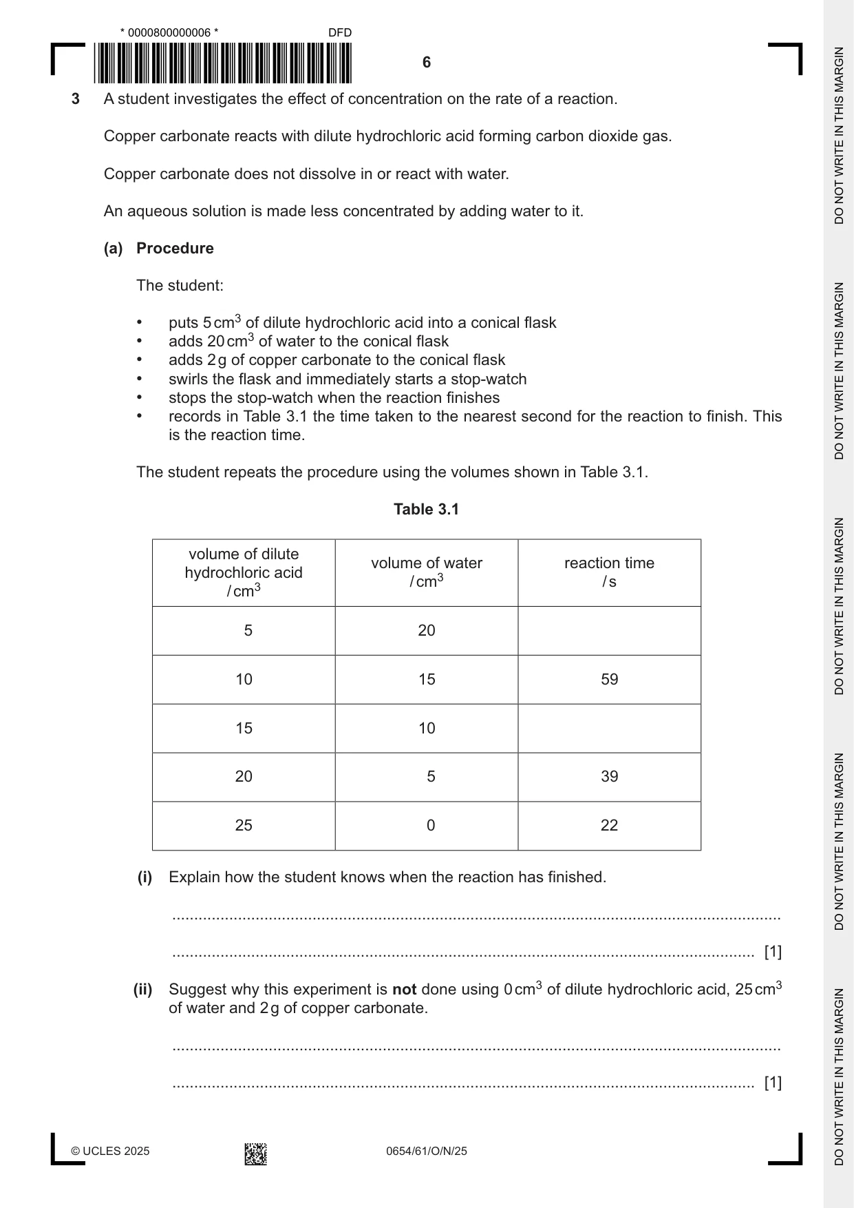 Cambridge IGCSE Sciences - Co-ordinated (Double) 0654 2025 Oct/Nov Paper 6 · Variant 1 question paper, page 6 of 20