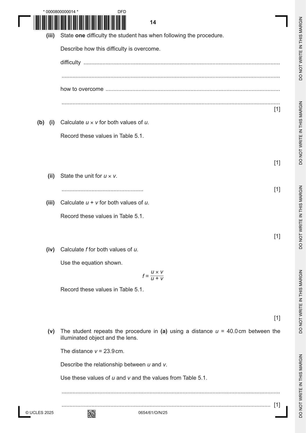 Cambridge IGCSE Sciences - Co-ordinated (Double) 0654 2025 Oct/Nov Paper 6 · Variant 1 question paper, page 14 of 20