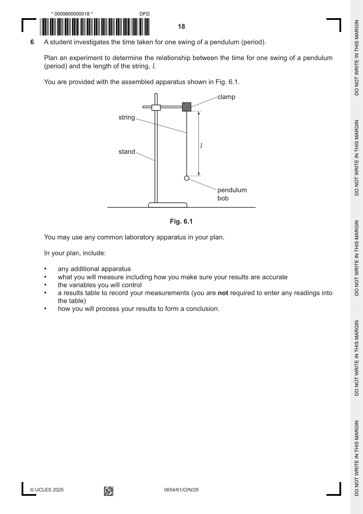 Cambridge IGCSE Sciences - Co-ordinated (Double) 0654 2025 Oct/Nov Paper 6 · Variant 1 question paper, page 18 of 20
