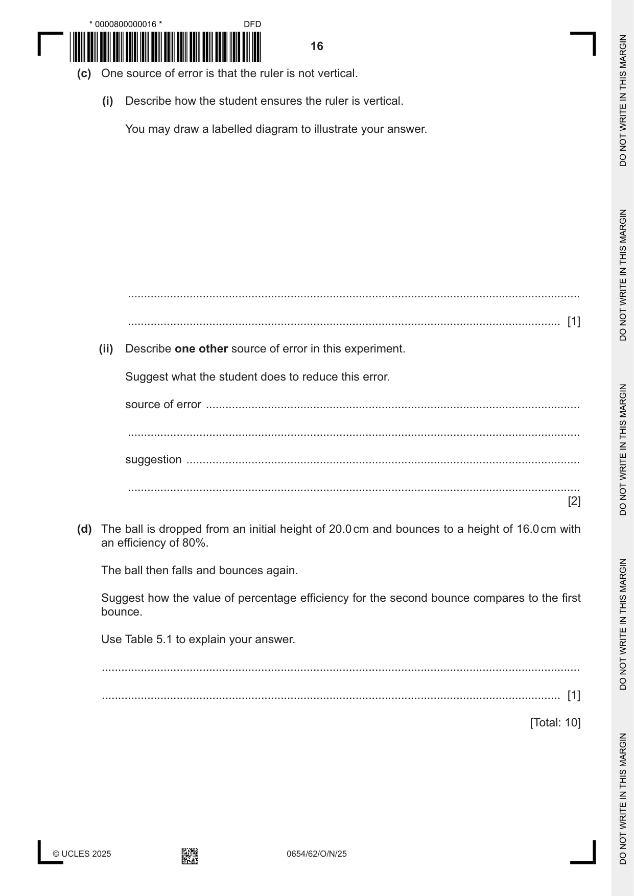 Cambridge IGCSE Sciences - Co-ordinated (Double) 0654 2025 Oct/Nov Paper 6 · Variant 2 question paper, page 16 of 24