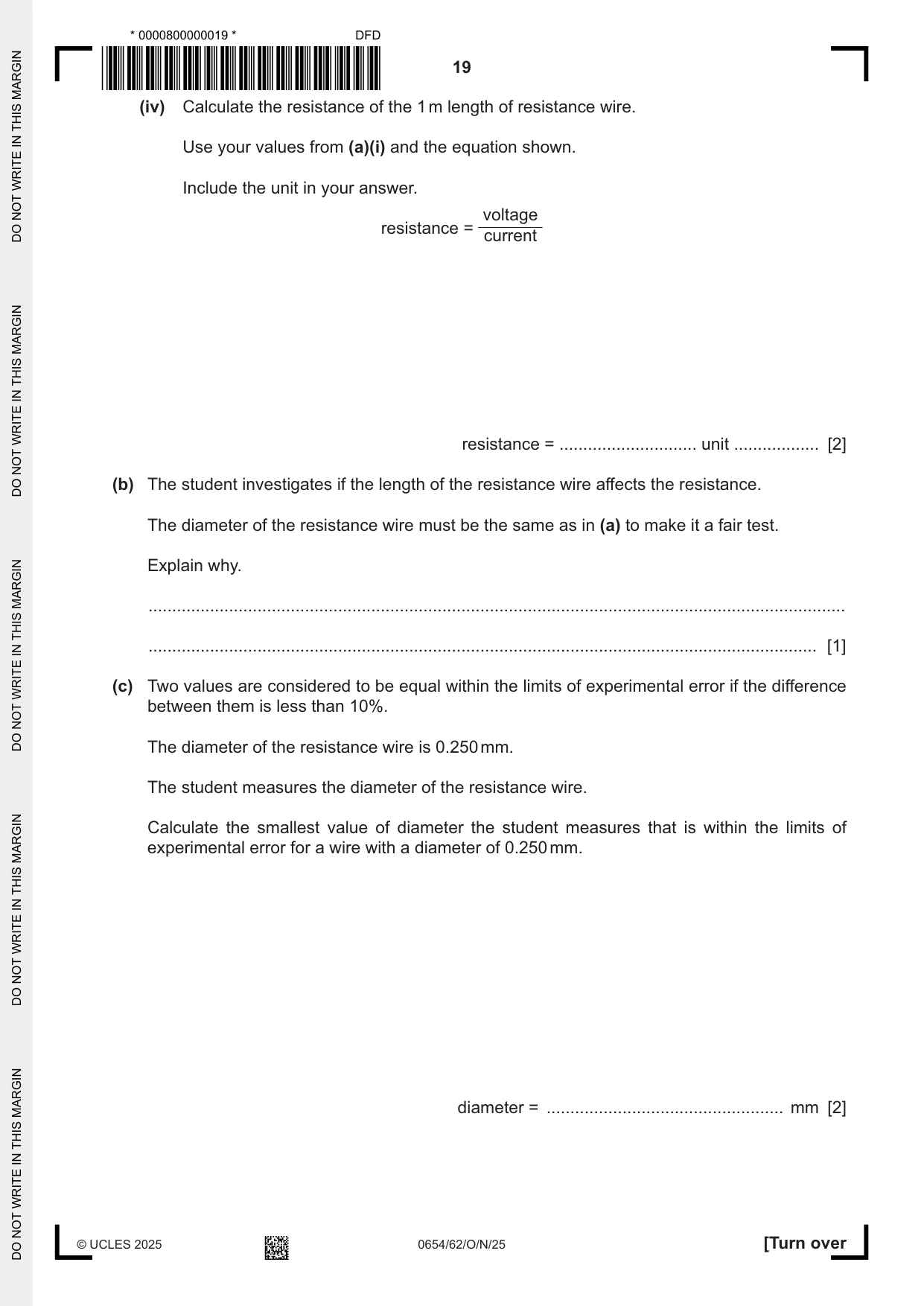 Cambridge IGCSE Sciences - Co-ordinated (Double) 0654 2025 Oct/Nov Paper 6 · Variant 2 question paper, page 19 of 24