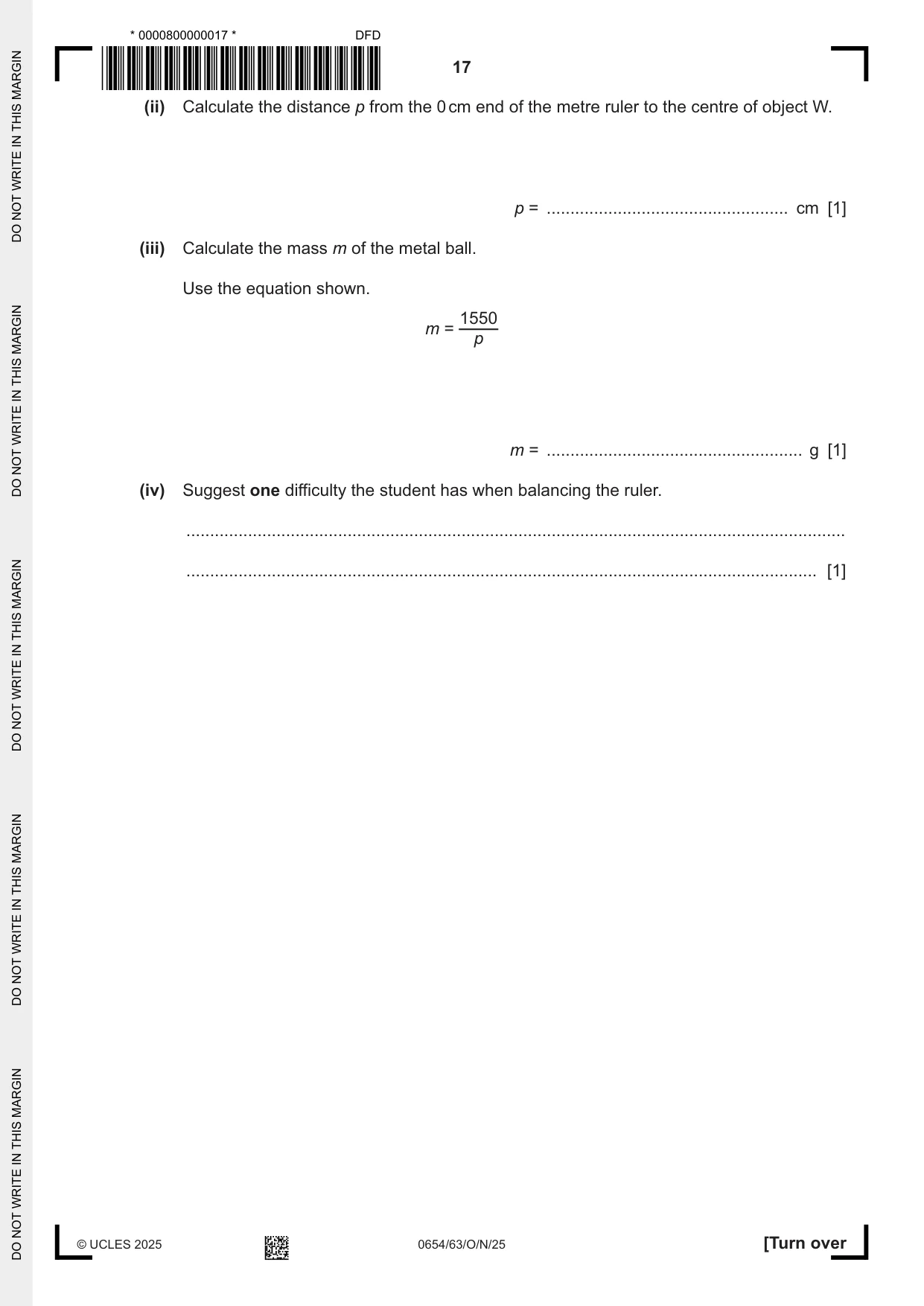 Cambridge IGCSE Sciences - Co-ordinated (Double) 0654 2025 Oct/Nov Paper 6 · Variant 3 question paper, page 17 of 24