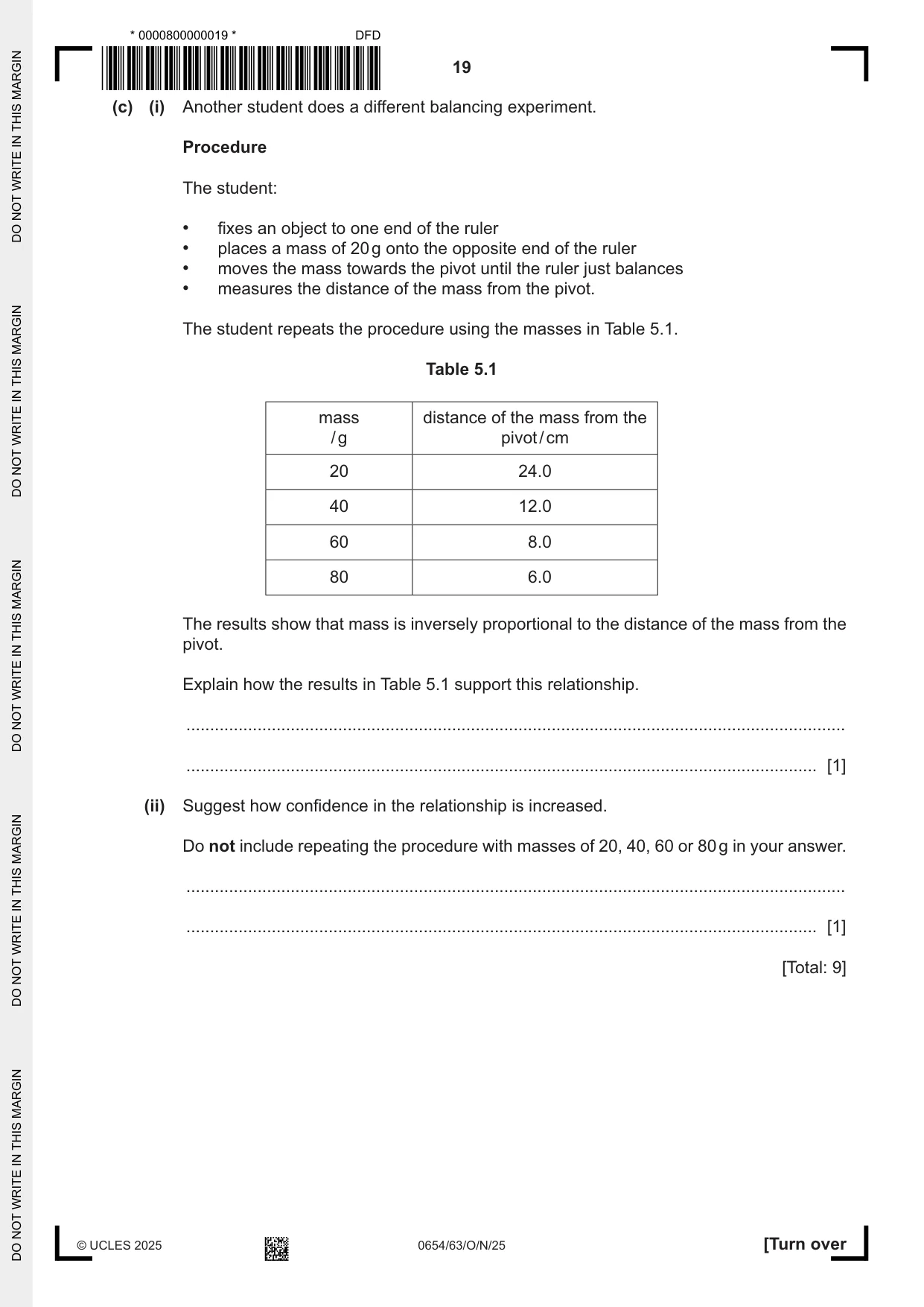 Cambridge IGCSE Sciences - Co-ordinated (Double) 0654 2025 Oct/Nov Paper 6 · Variant 3 question paper, page 19 of 24