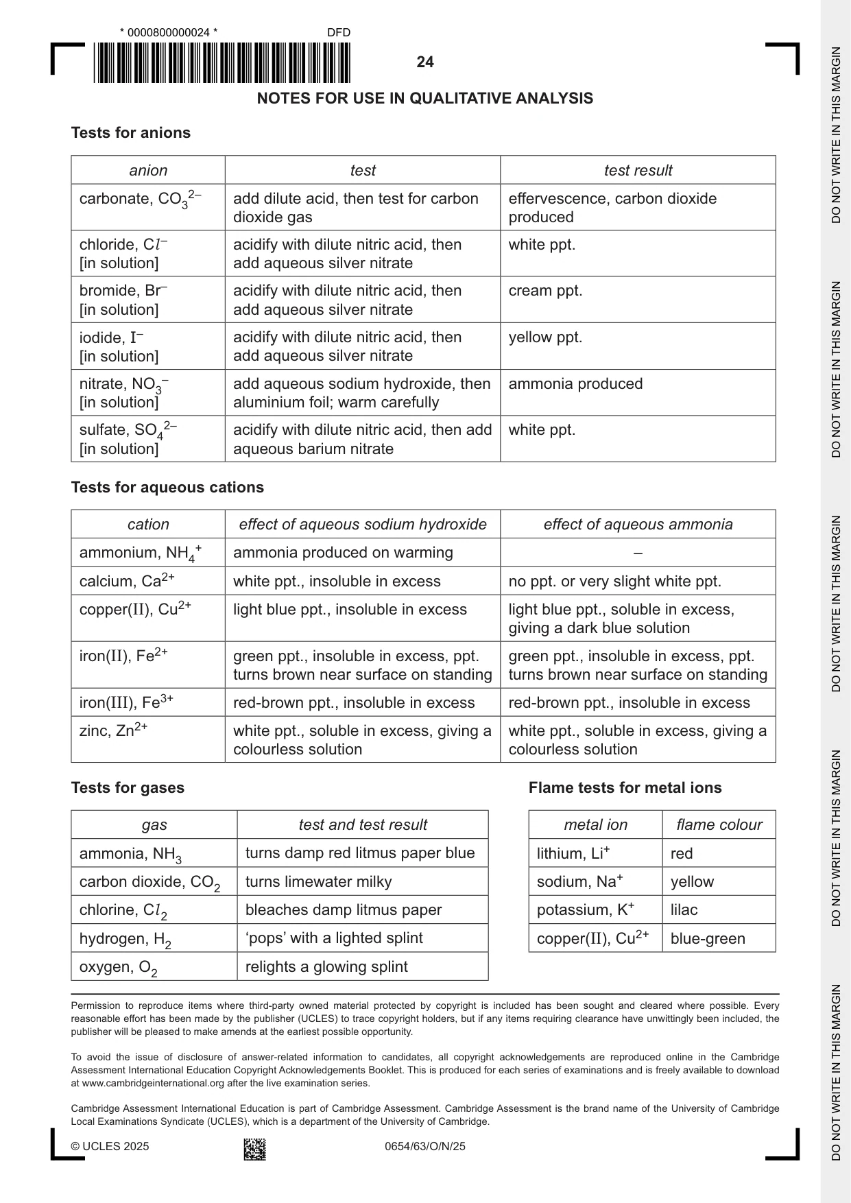 Cambridge IGCSE Sciences - Co-ordinated (Double) 0654 2025 Oct/Nov Paper 6 · Variant 3 question paper, page 24 of 24