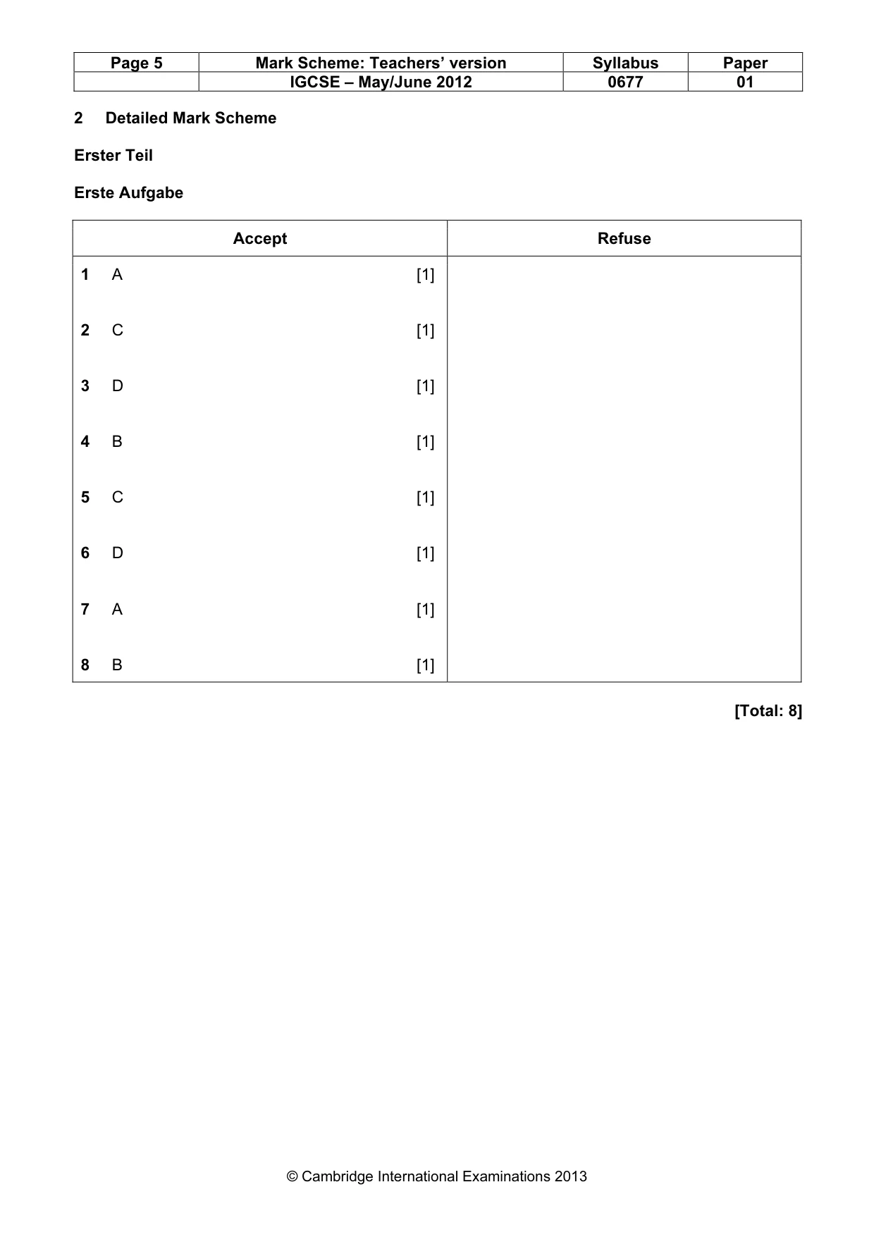 Mark scheme, page 5 of 10