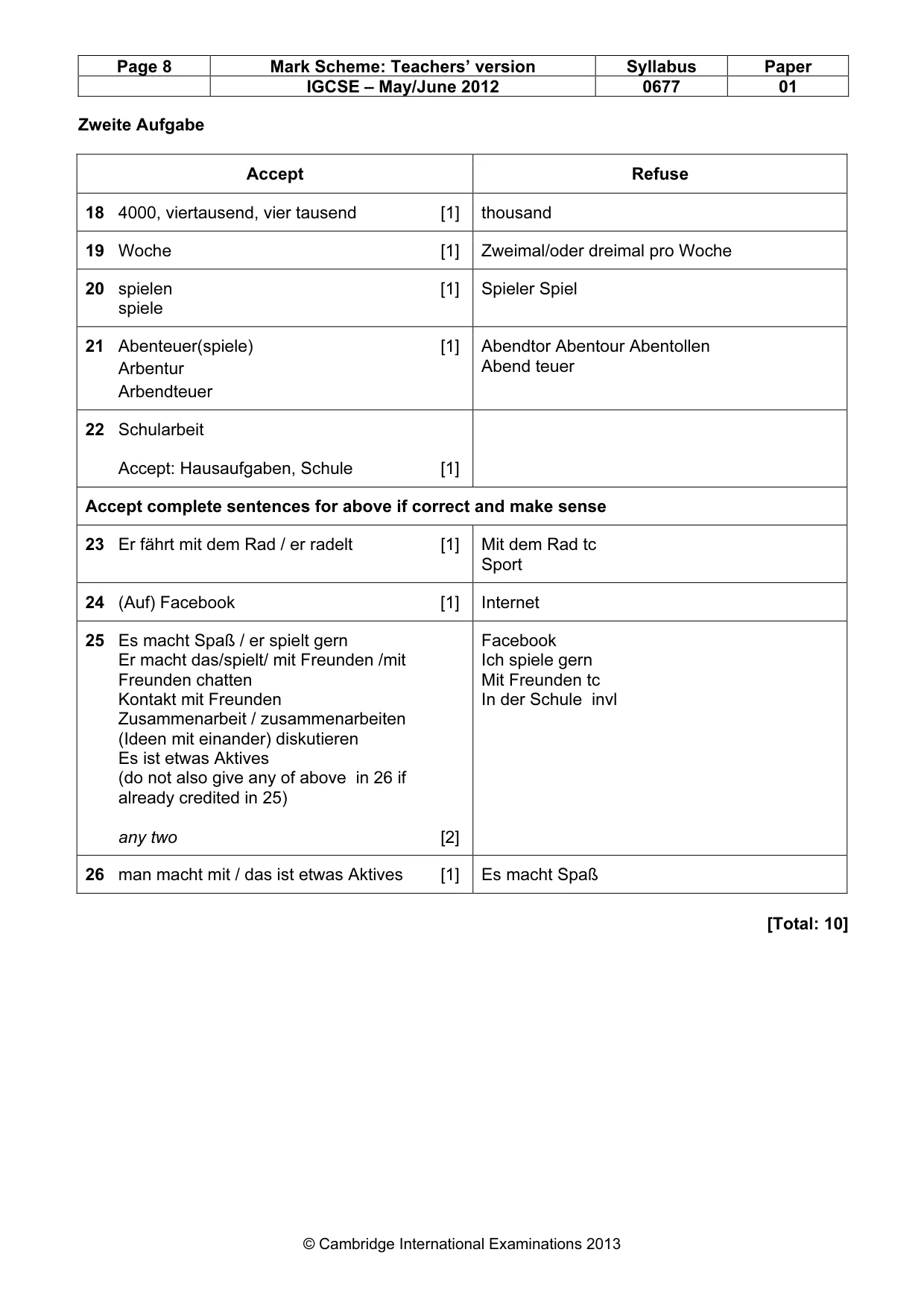 Mark scheme, page 8 of 10