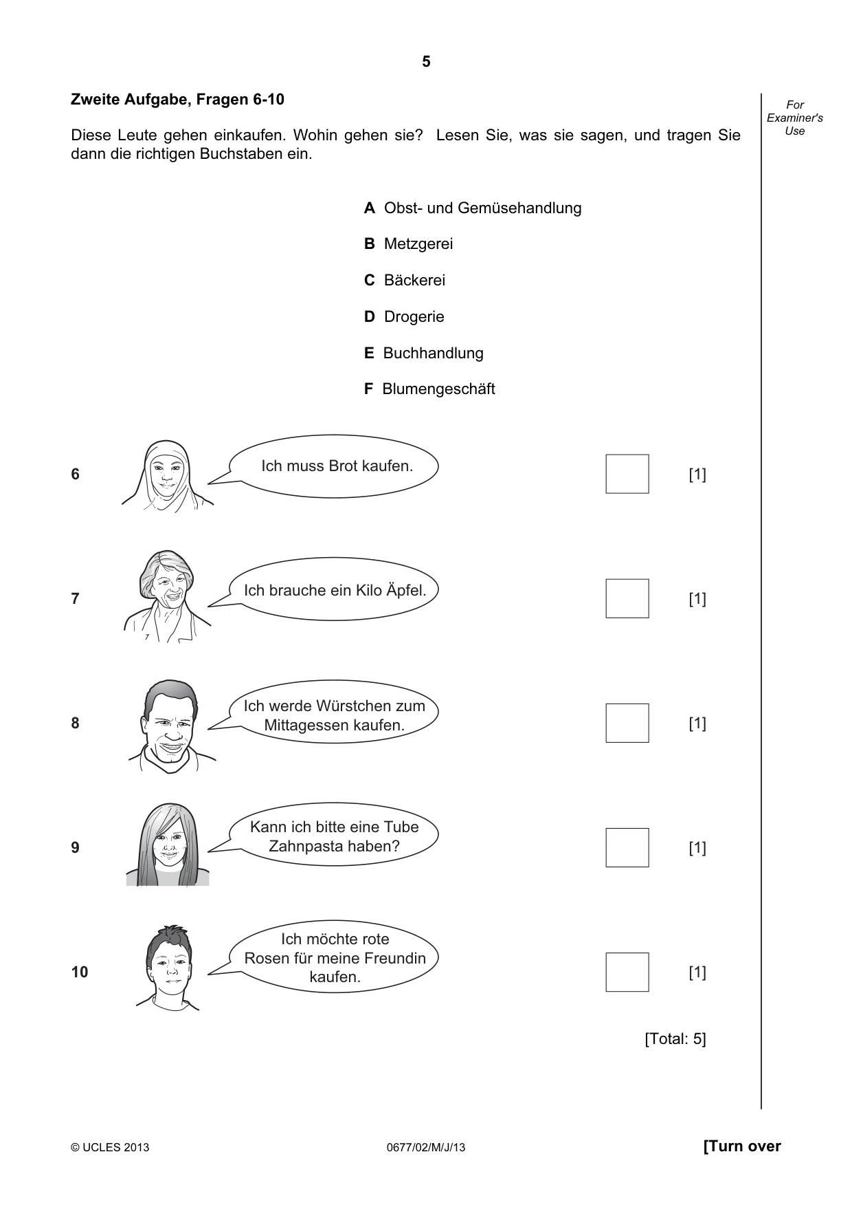 Cambridge IGCSE German - Foreign Language (UK) 0677 2013 May/June Paper 2 · Variant 1 question paper, page 5 of 20