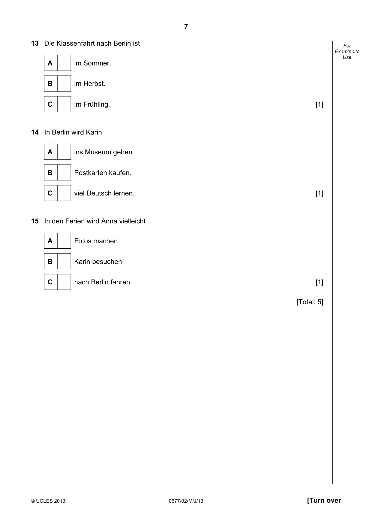Cambridge IGCSE German - Foreign Language (UK) 0677 2013 May/June Paper 2 · Variant 1 question paper, page 7 of 20