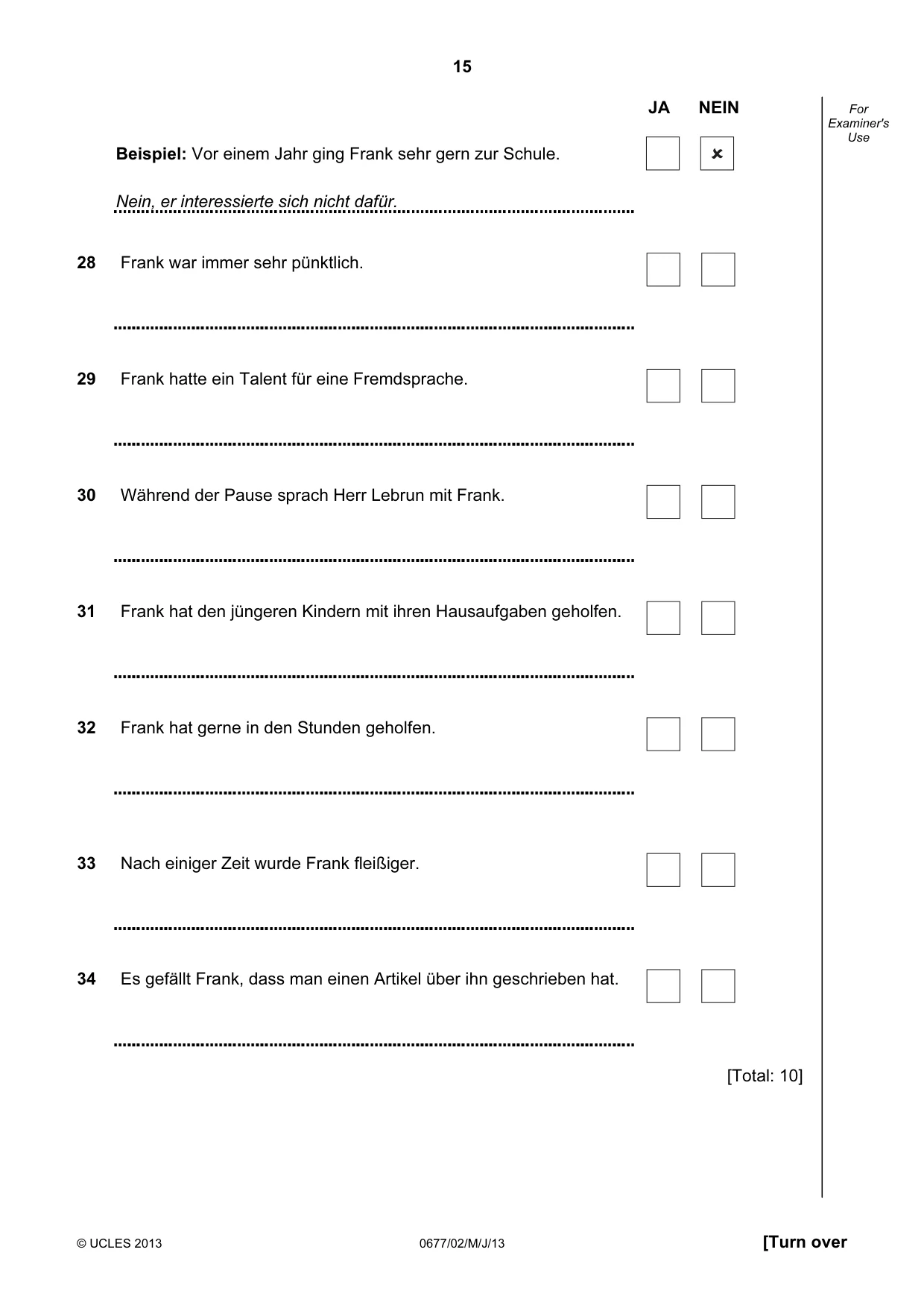 Cambridge IGCSE German - Foreign Language (UK) 0677 2013 May/June Paper 2 · Variant 1 question paper, page 15 of 20