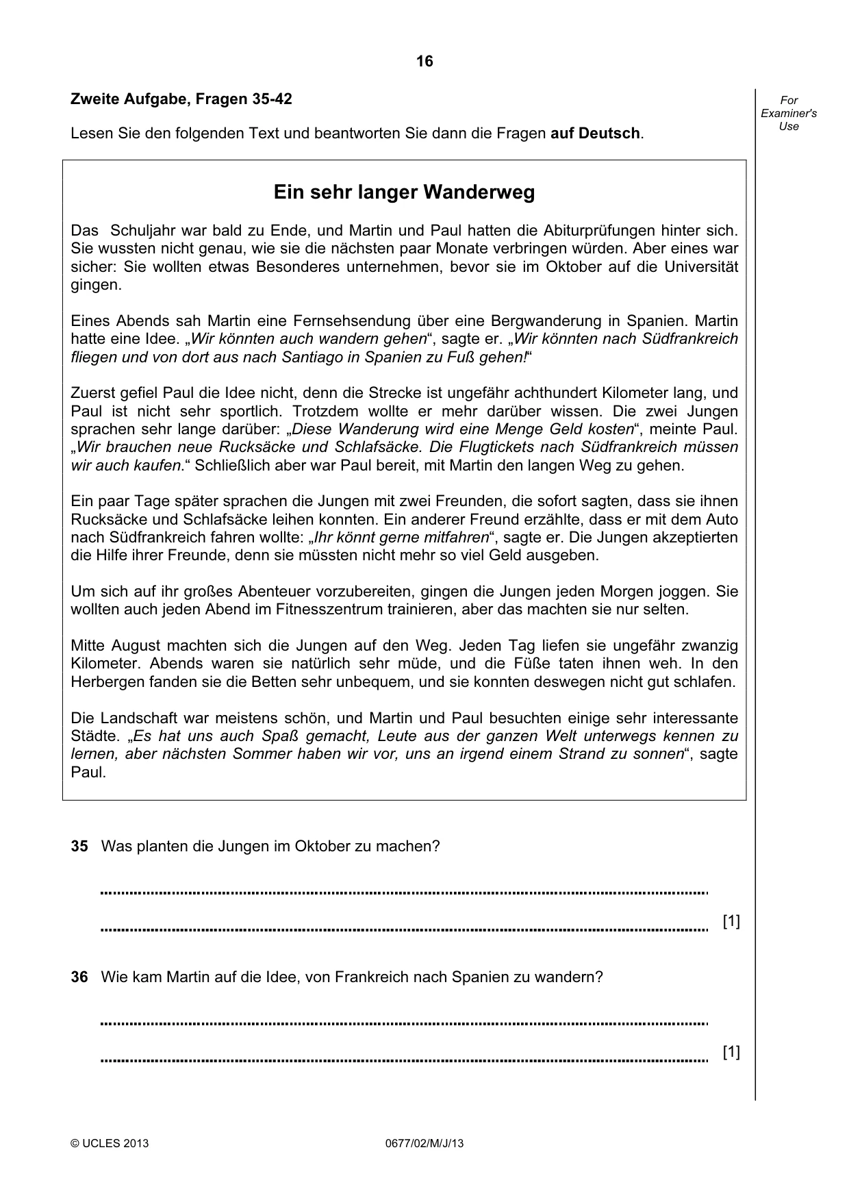 Cambridge IGCSE German - Foreign Language (UK) 0677 2013 May/June Paper 2 · Variant 1 question paper, page 16 of 20