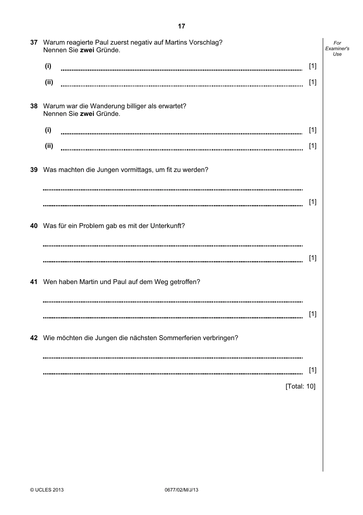 Cambridge IGCSE German - Foreign Language (UK) 0677 2013 May/June Paper 2 · Variant 1 question paper, page 17 of 20