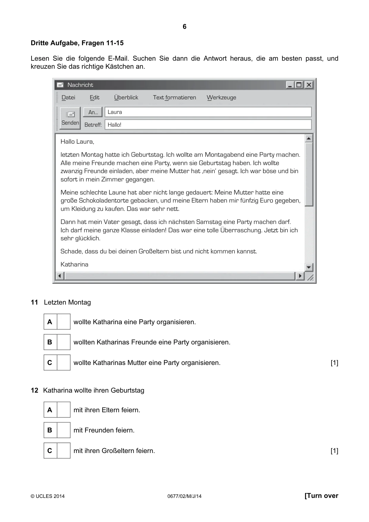 Cambridge IGCSE German - Foreign Language (UK) 0677 2014 May/June Paper 2 · Variant 0 question paper, page 6 of 20