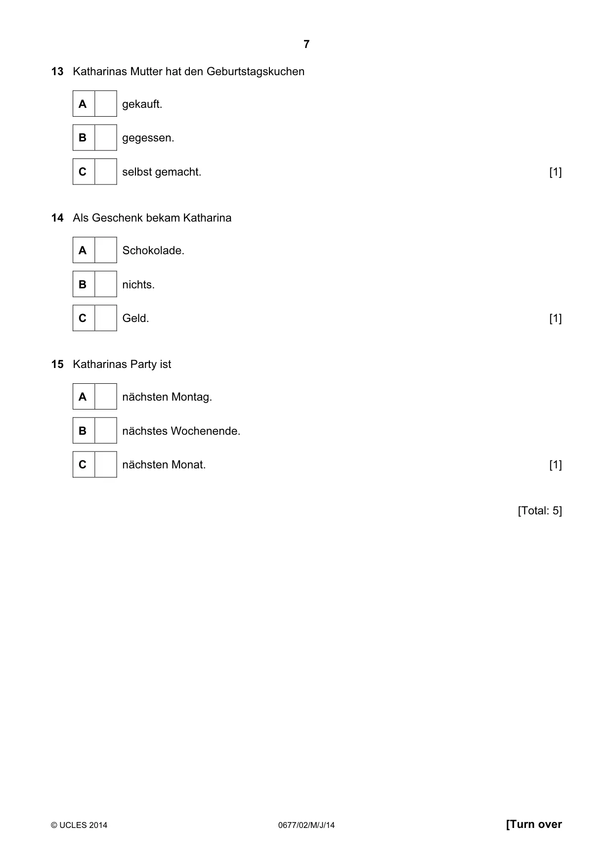 Cambridge IGCSE German - Foreign Language (UK) 0677 2014 May/June Paper 2 · Variant 0 question paper, page 7 of 20