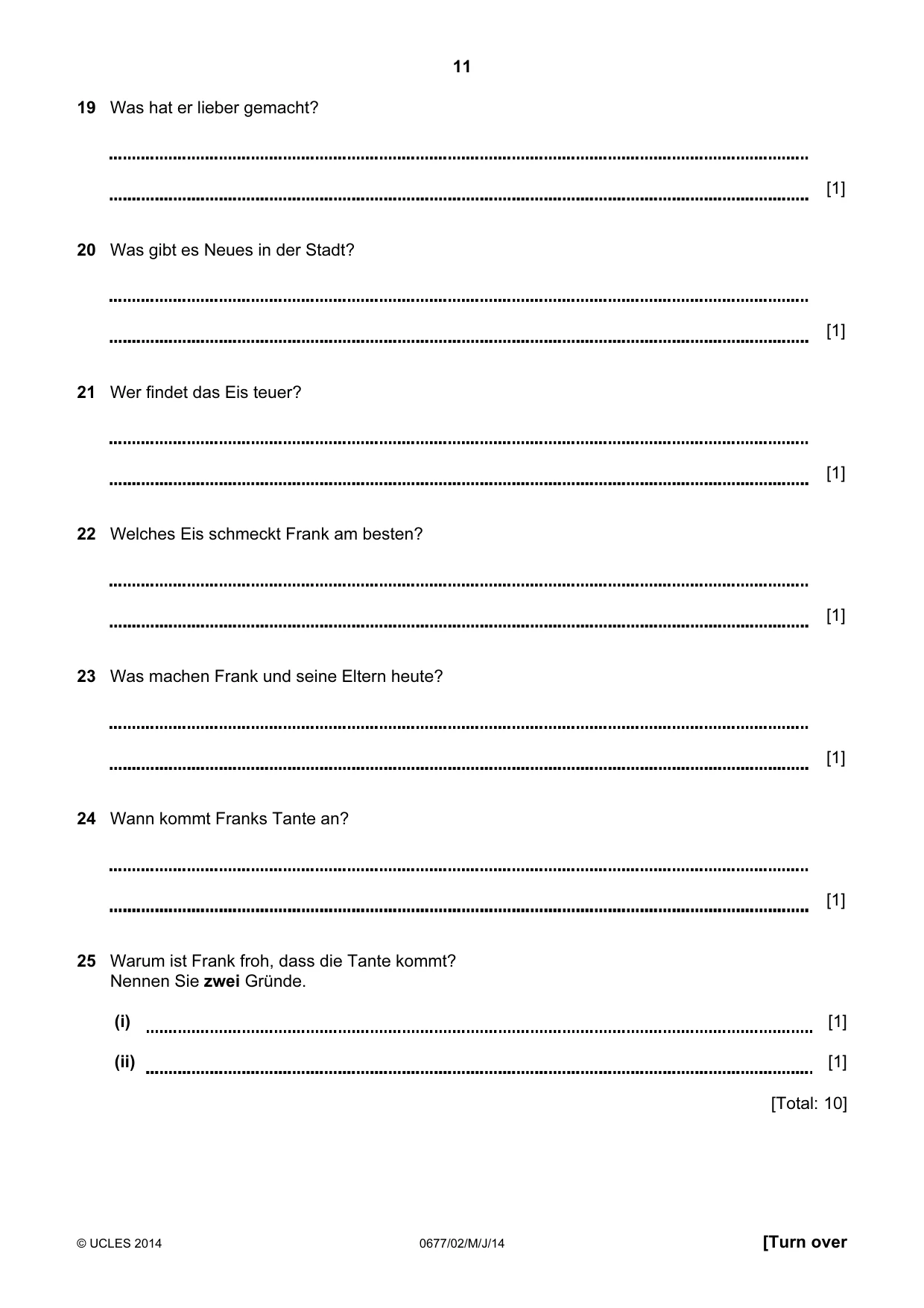 Cambridge IGCSE German - Foreign Language (UK) 0677 2014 May/June Paper 2 · Variant 0 question paper, page 11 of 20