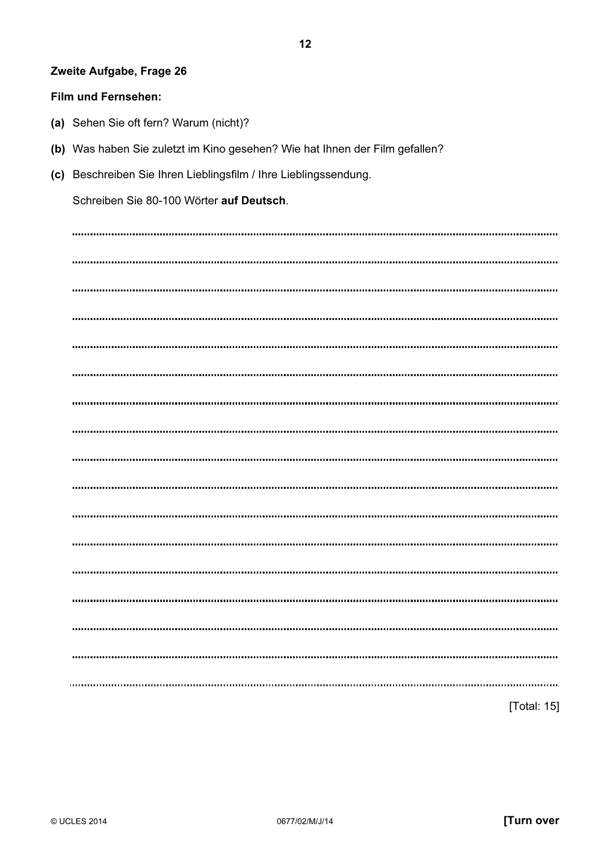 Cambridge IGCSE German - Foreign Language (UK) 0677 2014 May/June Paper 2 · Variant 0 question paper, page 12 of 20