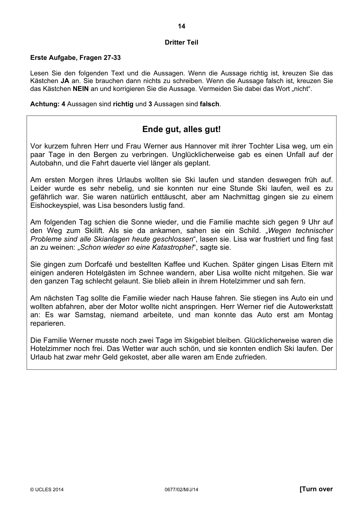 Cambridge IGCSE German - Foreign Language (UK) 0677 2014 May/June Paper 2 · Variant 0 question paper, page 14 of 20
