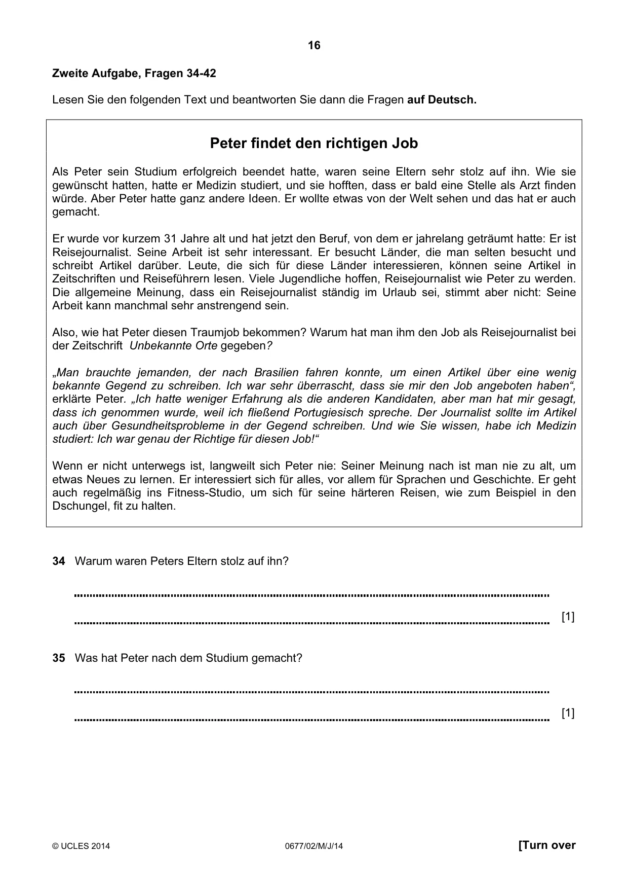 Cambridge IGCSE German - Foreign Language (UK) 0677 2014 May/June Paper 2 · Variant 0 question paper, page 16 of 20