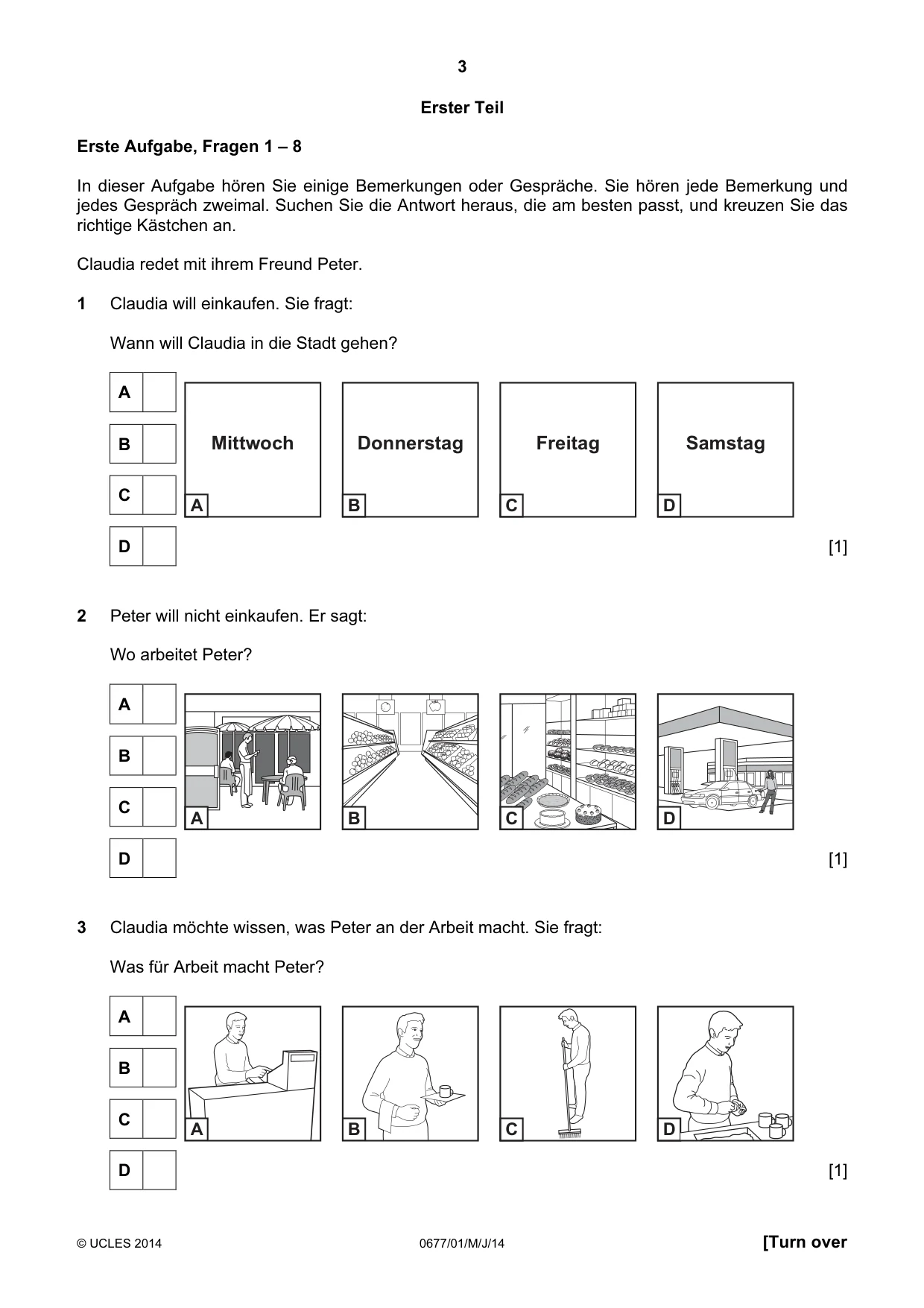 Cambridge IGCSE German - Foreign Language (UK) 0677 2014 May/June Paper 1 · Variant 1 question paper, page 3 of 16