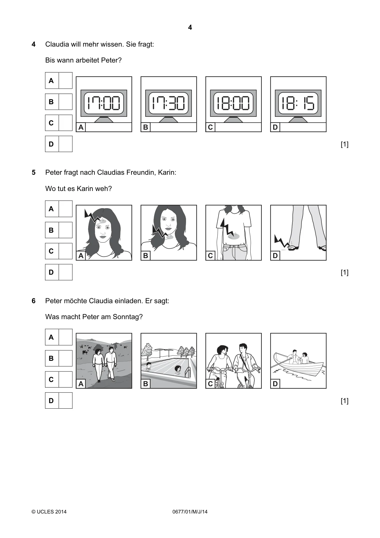 Cambridge IGCSE German - Foreign Language (UK) 0677 2014 May/June Paper 1 · Variant 1 question paper, page 4 of 16