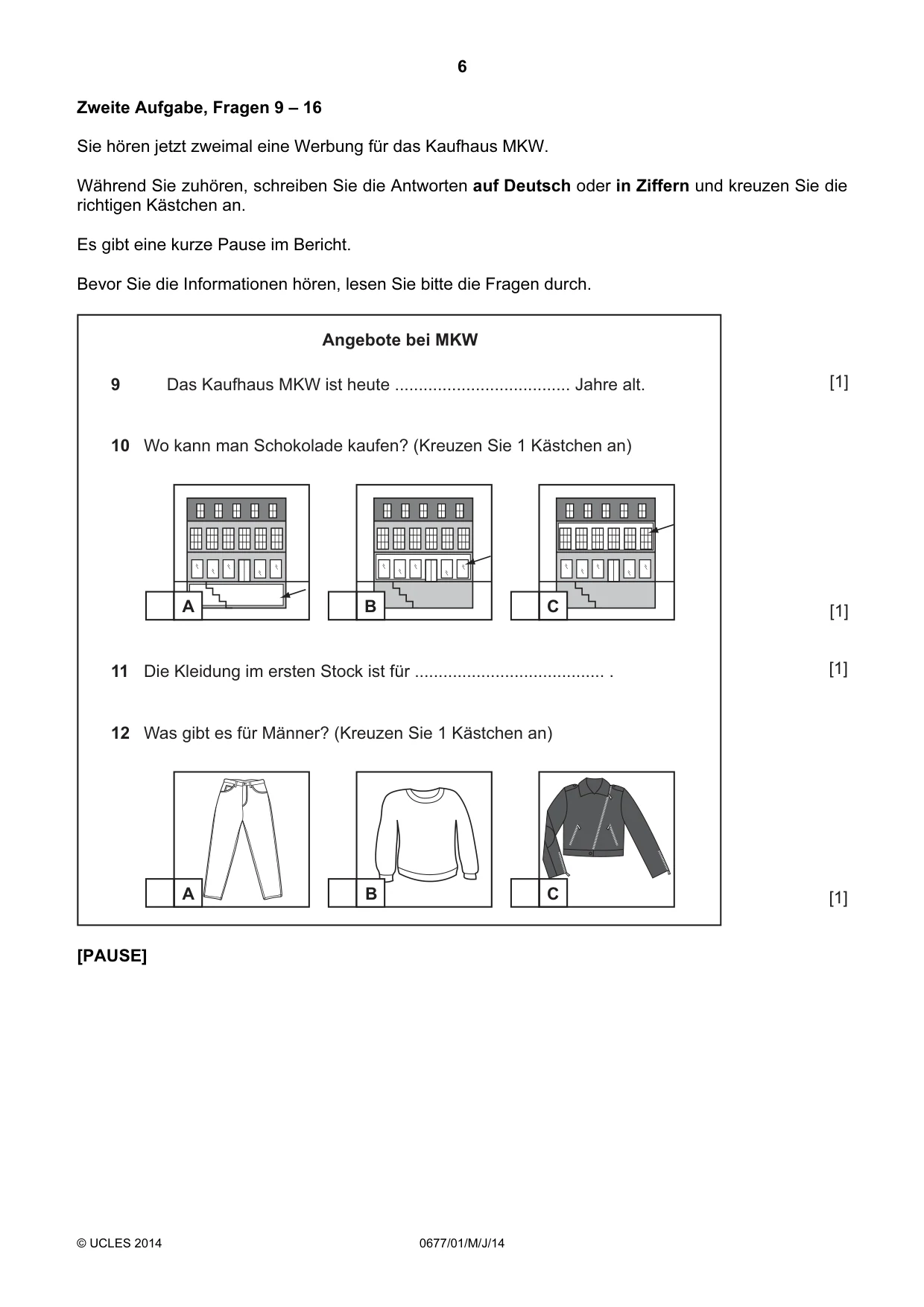 Cambridge IGCSE German - Foreign Language (UK) 0677 2014 May/June Paper 1 · Variant 1 question paper, page 6 of 16