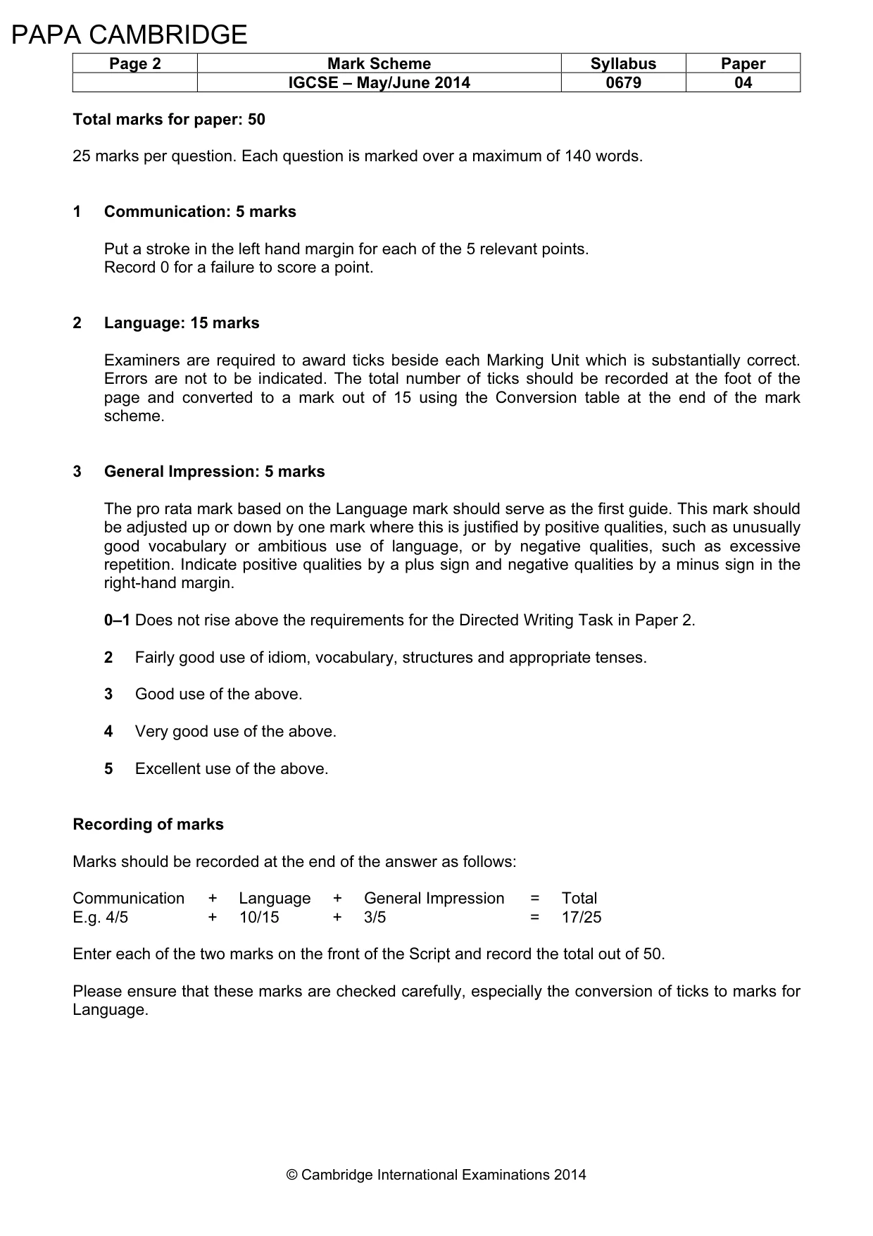 Mark scheme, page 2 of 23