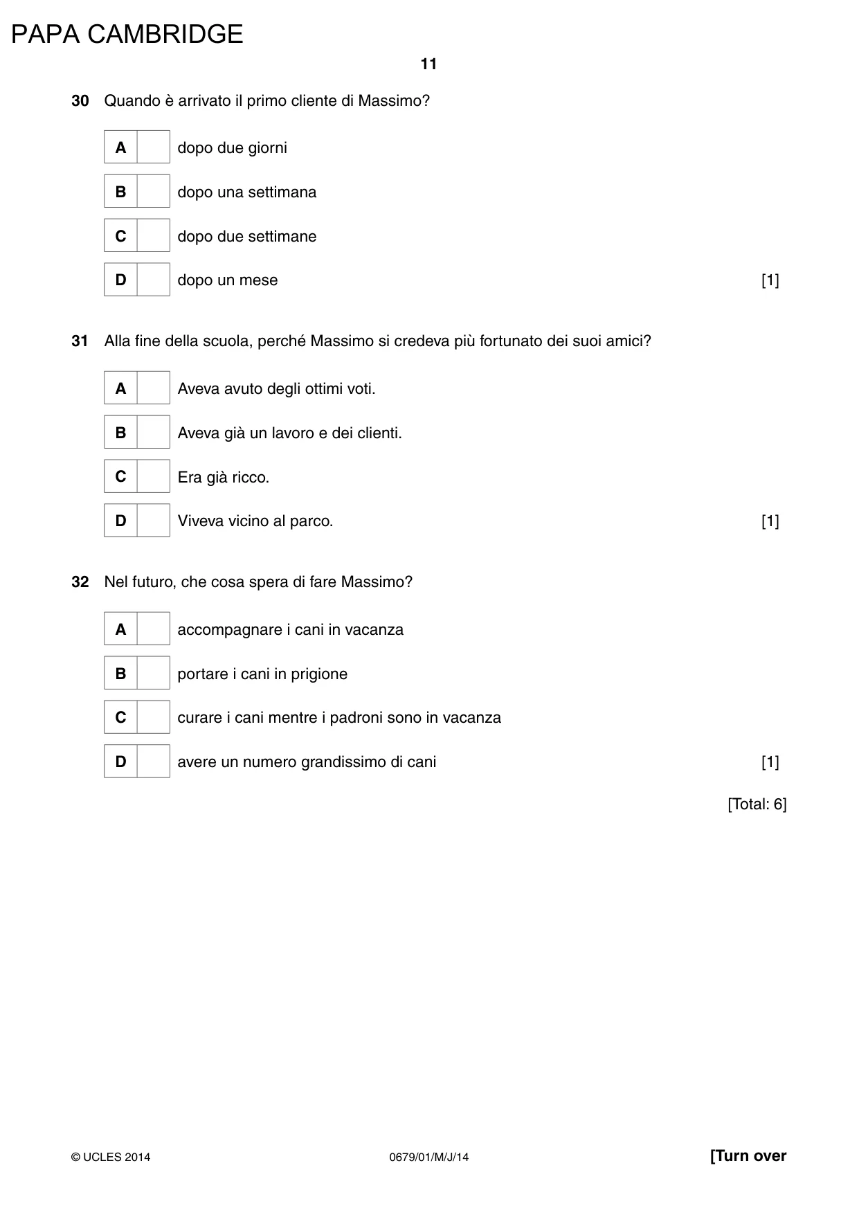 Cambridge IGCSE Italian - Foreign Language (UK) 0679 2014 May/June Paper 1 · Variant 1 question paper, page 11 of 12
