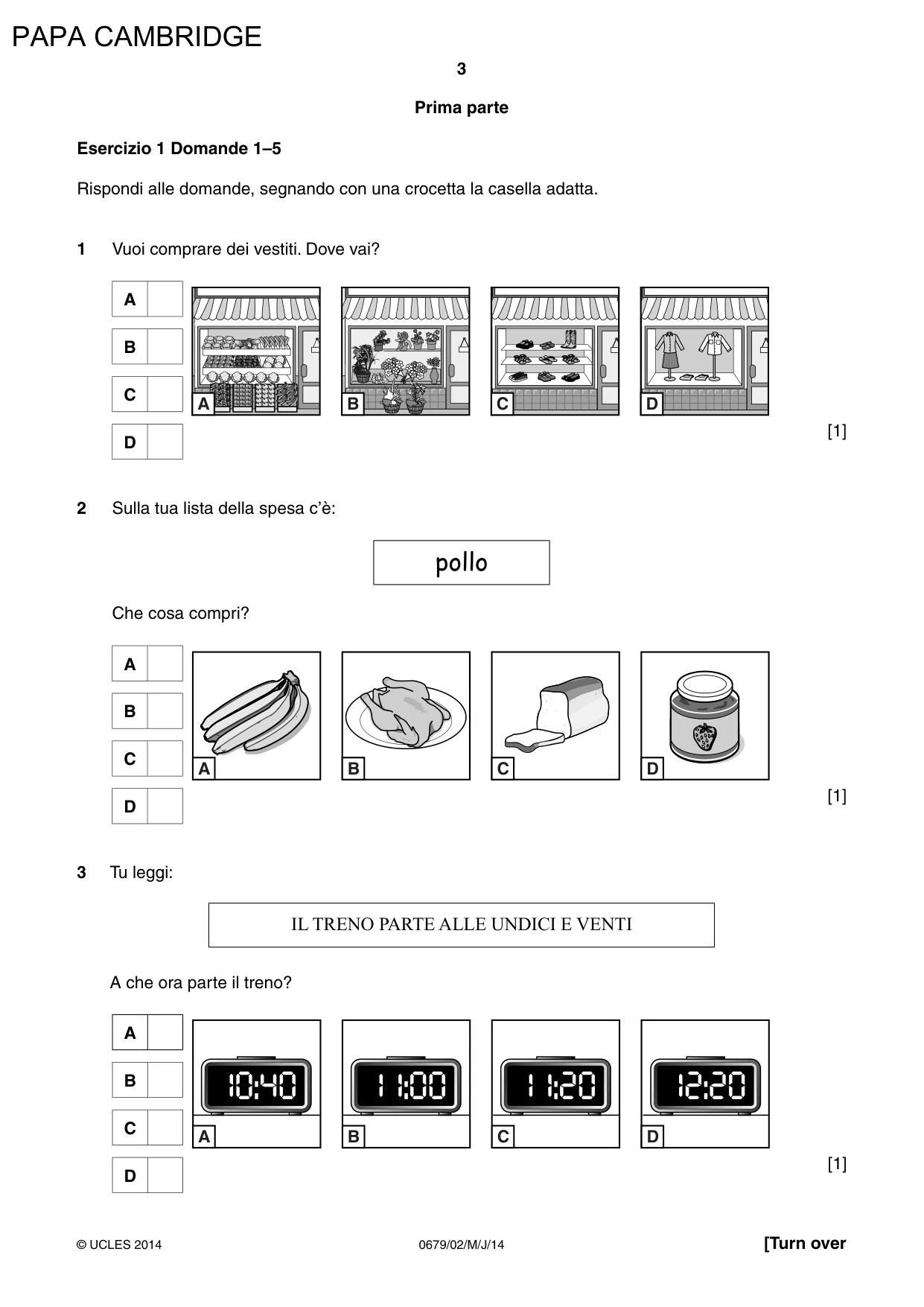 Cambridge IGCSE Italian - Foreign Language (UK) 0679 2014 May/June Paper 2 · Variant 1 question paper, page 3 of 20