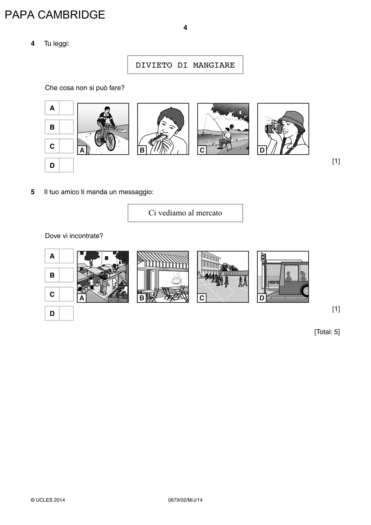 Cambridge IGCSE Italian - Foreign Language (UK) 0679 2014 May/June Paper 2 · Variant 1 question paper, page 4 of 20
