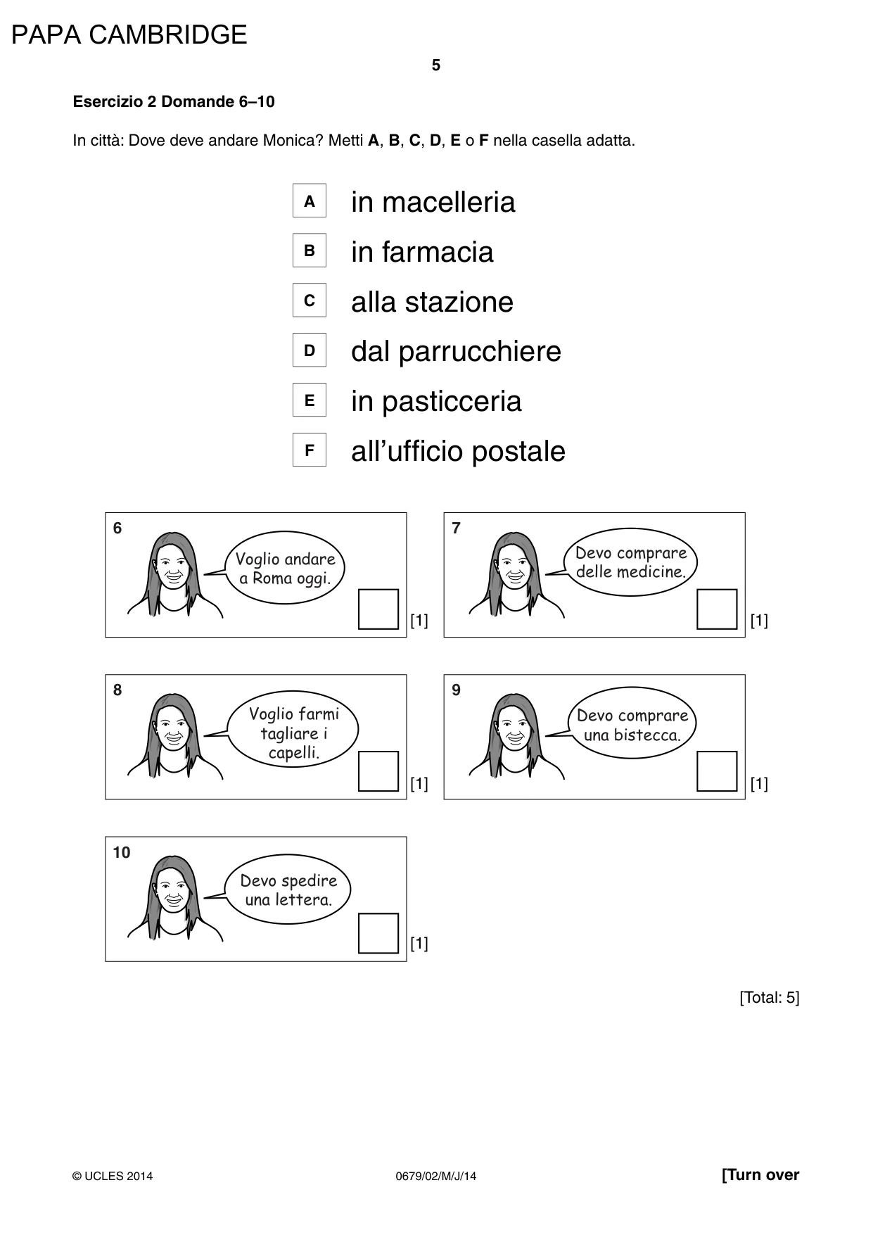 Cambridge IGCSE Italian - Foreign Language (UK) 0679 2014 May/June Paper 2 · Variant 1 question paper, page 5 of 20